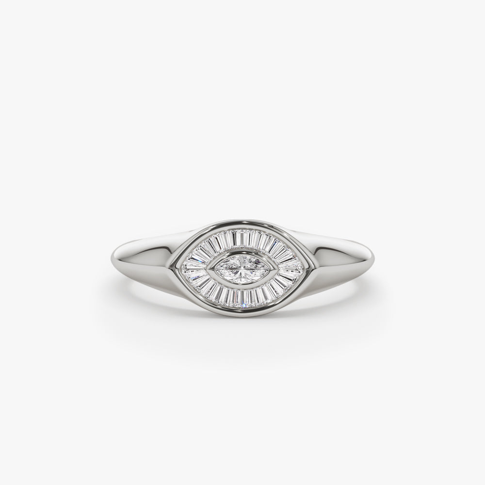 OBFJ1554 - 14k Gold Marquise Shape Baguette Diamond Ring 7