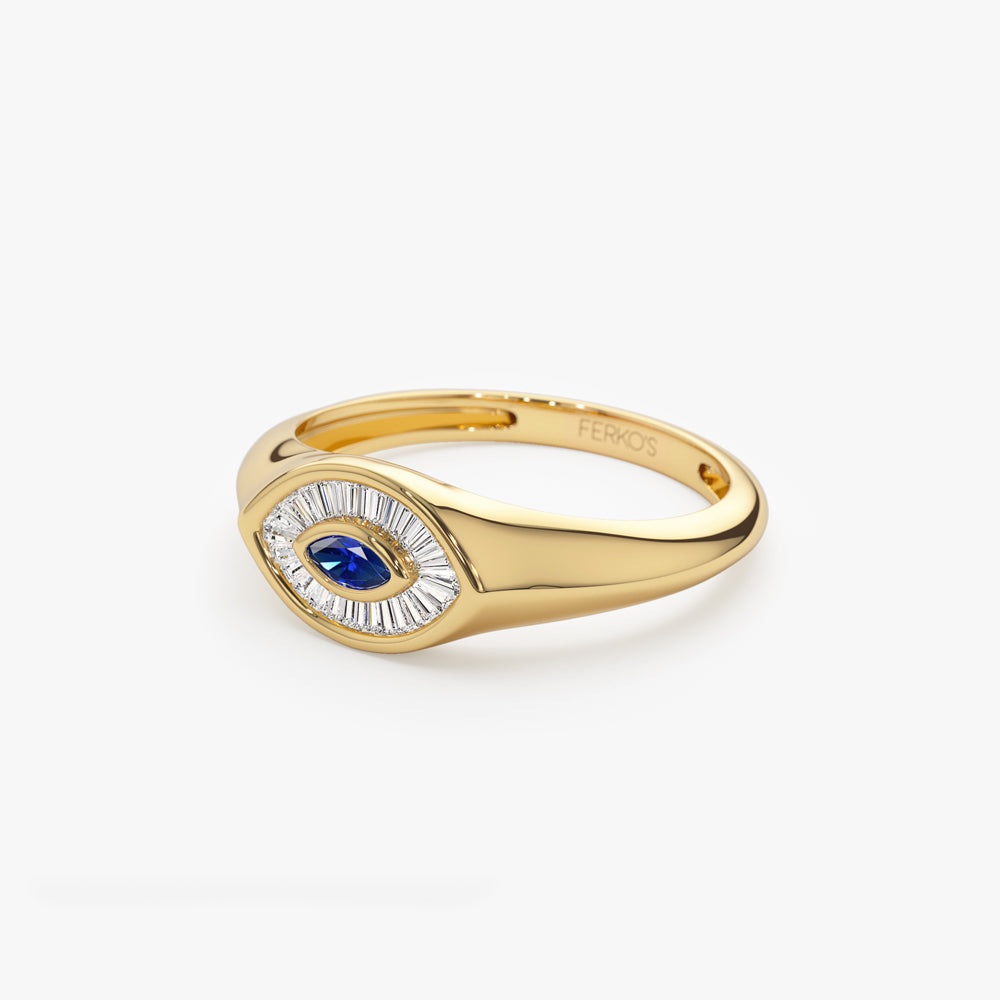 OBFJ1553 - 14k Marquise Shaped Sapphire and Baguette Diamond Ring 7