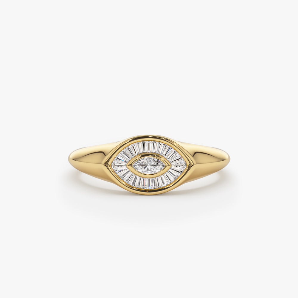 OBFJ1554 - 14k Gold Marquise Shape Baguette Diamond Ring 1