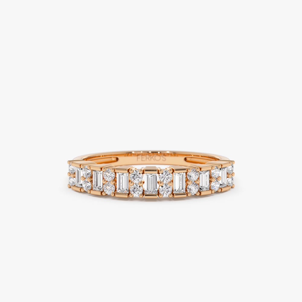 OBFJ1560 - 14k Vertical Baguette and Round Diamond Wedding Band 4