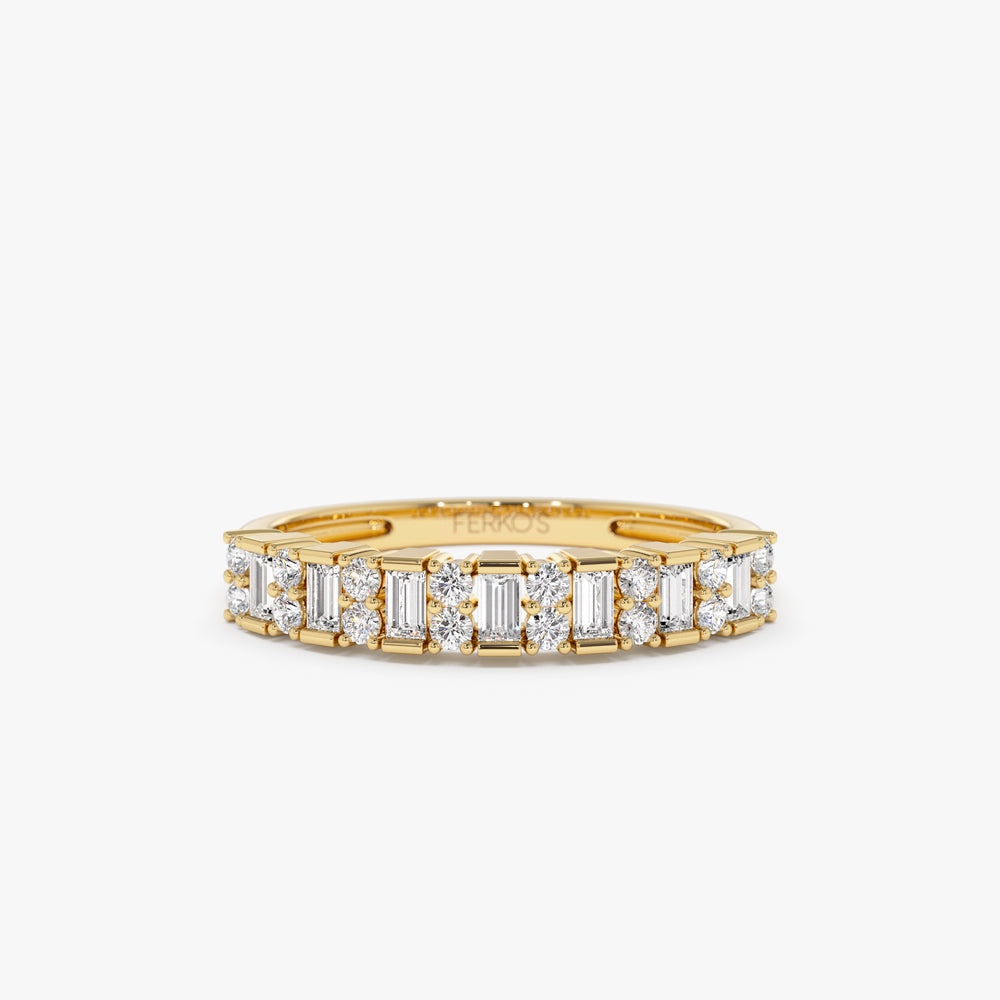 OBFJ1560 - 14k Vertical Baguette and Round Diamond Wedding Band 1