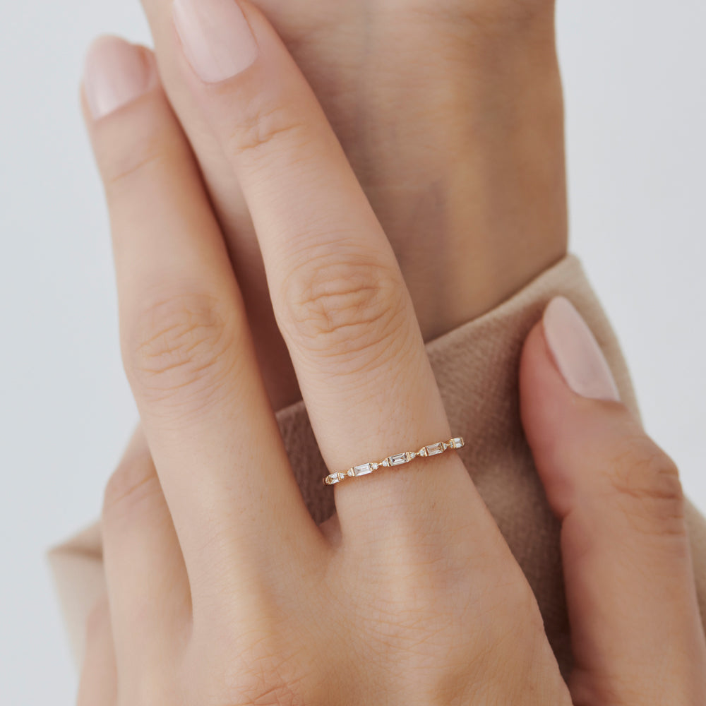 OBFJ1559 - 14k Stackable Dainty Baguette Diamond Ring 3