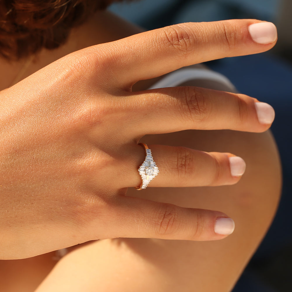 OBFJ2249 - 14k Art Deco Inspired Baguette Diamond Ring 4