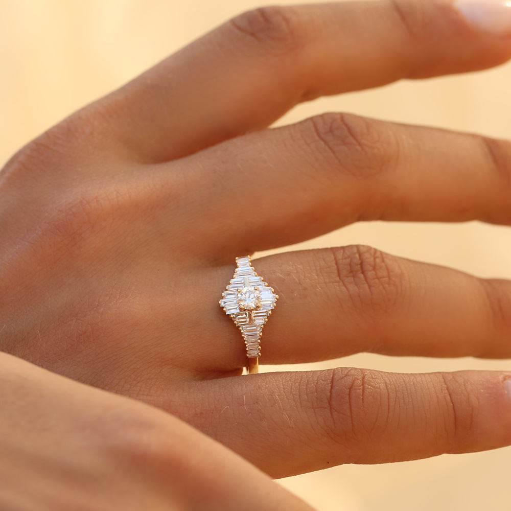 OBFJ2249 - 14k Art Deco Inspired Baguette Diamond Ring 2