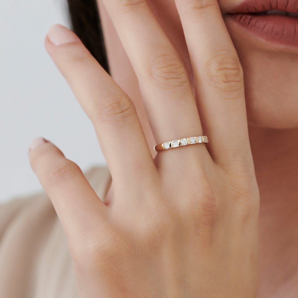 OBFJ1523 - 14k Double Baguette and Round Diamond Wedding Ring 3