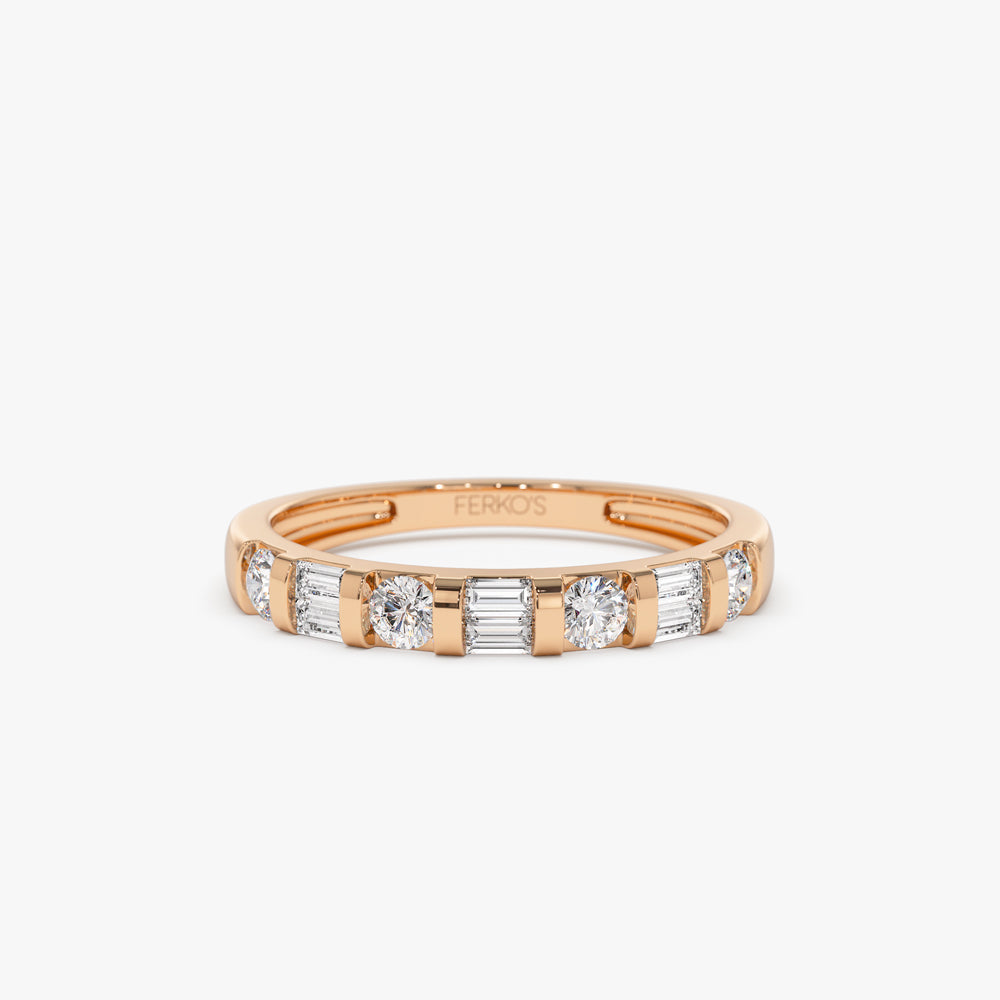 OBFJ1523 - 14k Double Baguette and Round Diamond Wedding Ring 4