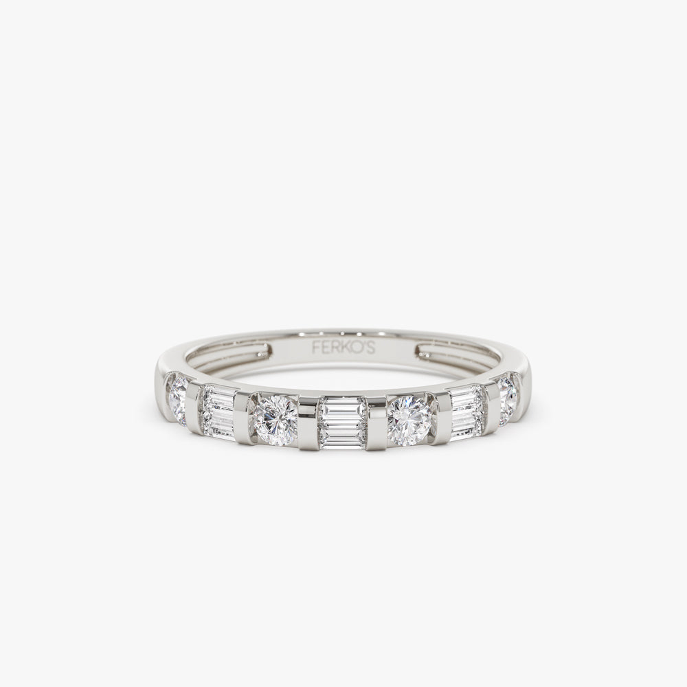 OBFJ1523 - 14k Double Baguette and Round Diamond Wedding Ring 5