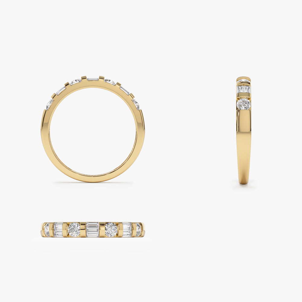 OBFJ1523 - 14k Double Baguette and Round Diamond Wedding Ring 7