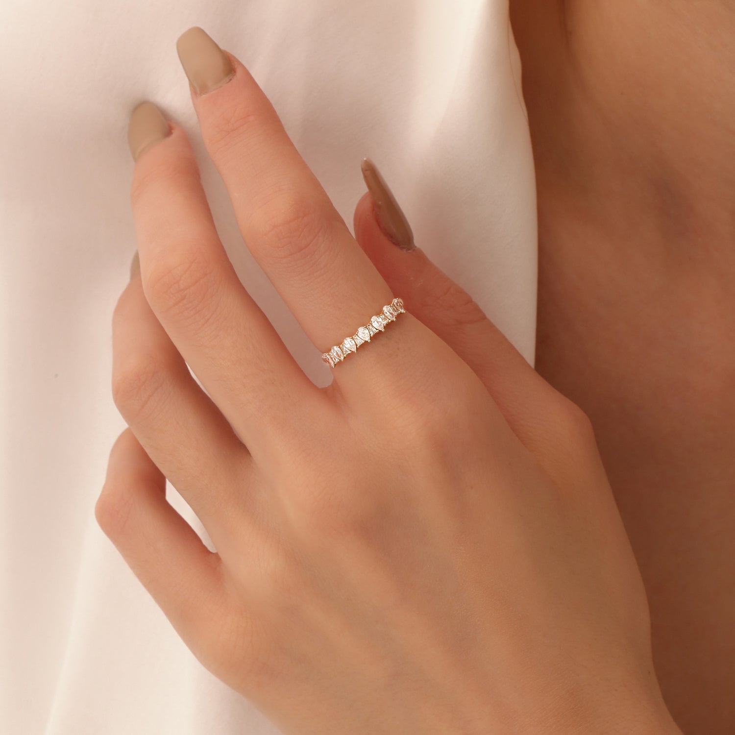OBFJ1535 - 14k Pear Shaped & Tapered Baguette Diamond Anniversary Ring 3