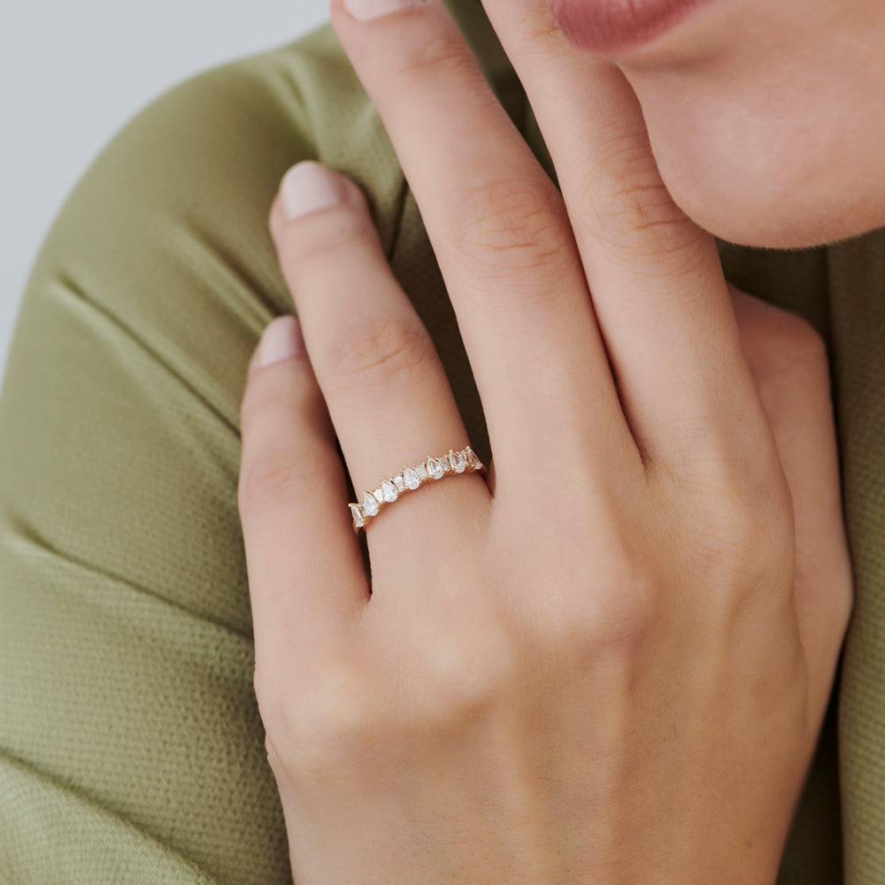 OBFJ1535 - 14k Pear Shaped & Tapered Baguette Diamond Anniversary Ring 2