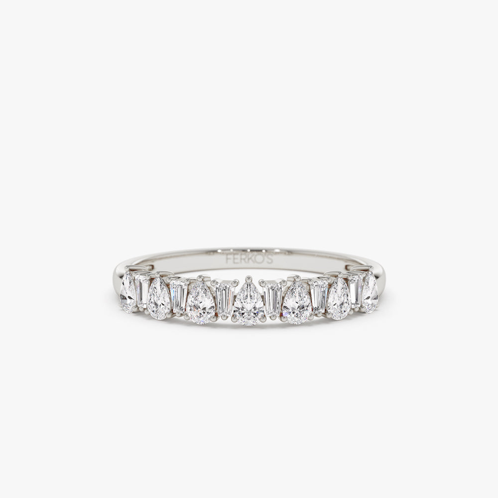 OBFJ1535 - 14k Pear Shaped & Tapered Baguette Diamond Anniversary Ring 7