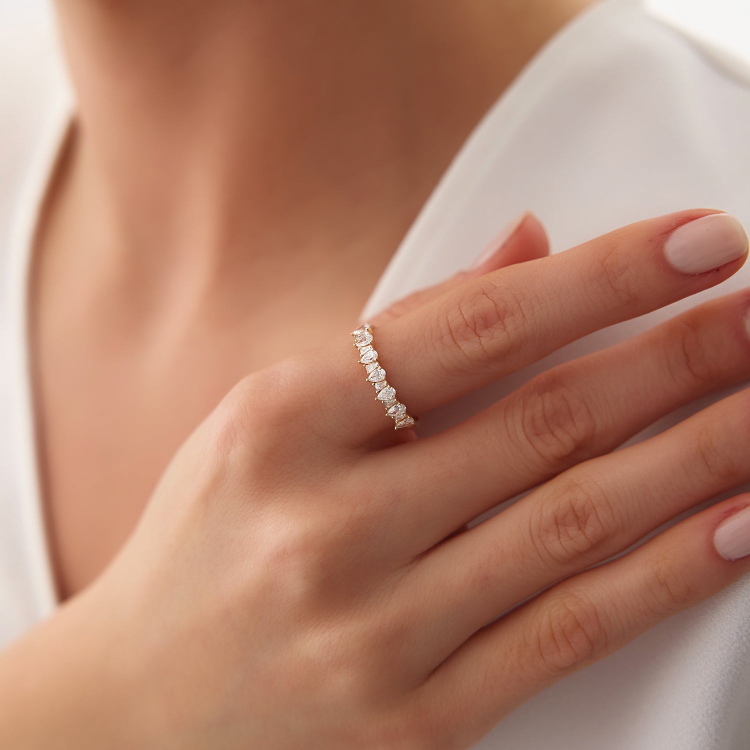 OBFJ1535 - 14k Pear Shaped & Tapered Baguette Diamond Anniversary Ring 5