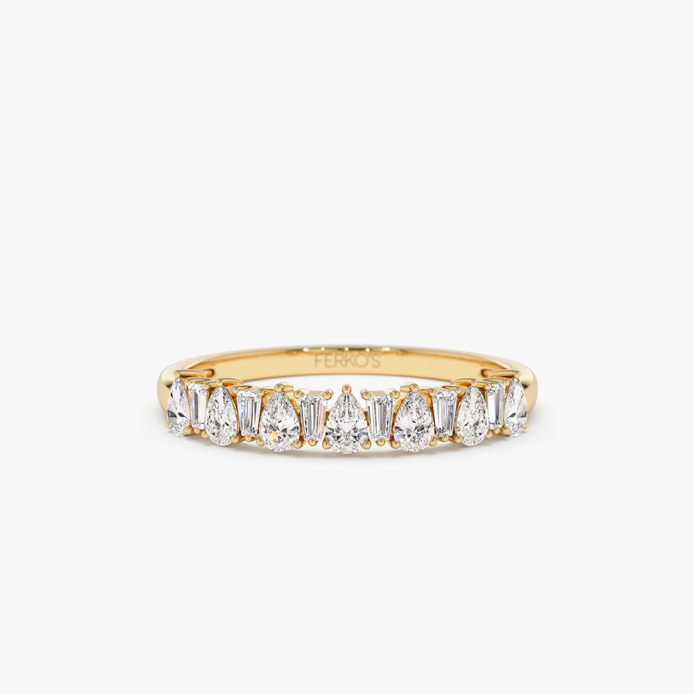 OBFJ1535 - 14k Pear Shaped & Tapered Baguette Diamond Anniversary Ring 1