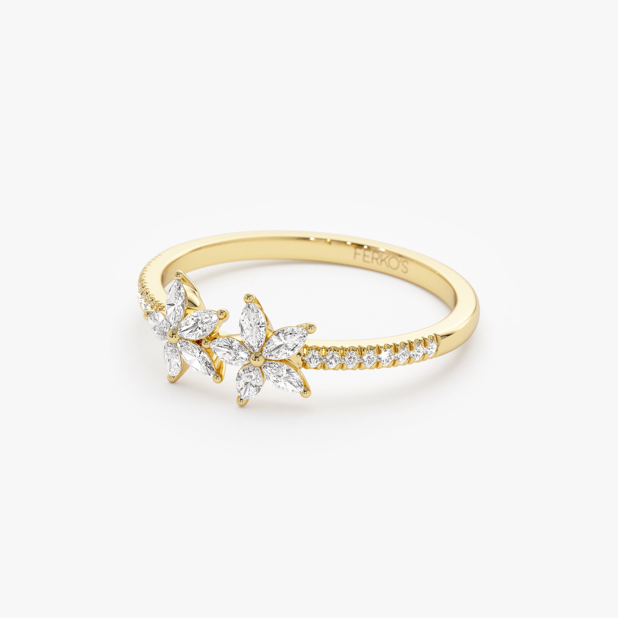 OBFJ1336 - 14k Marquise Shaped Diamond Flower Design Statement Ring 7