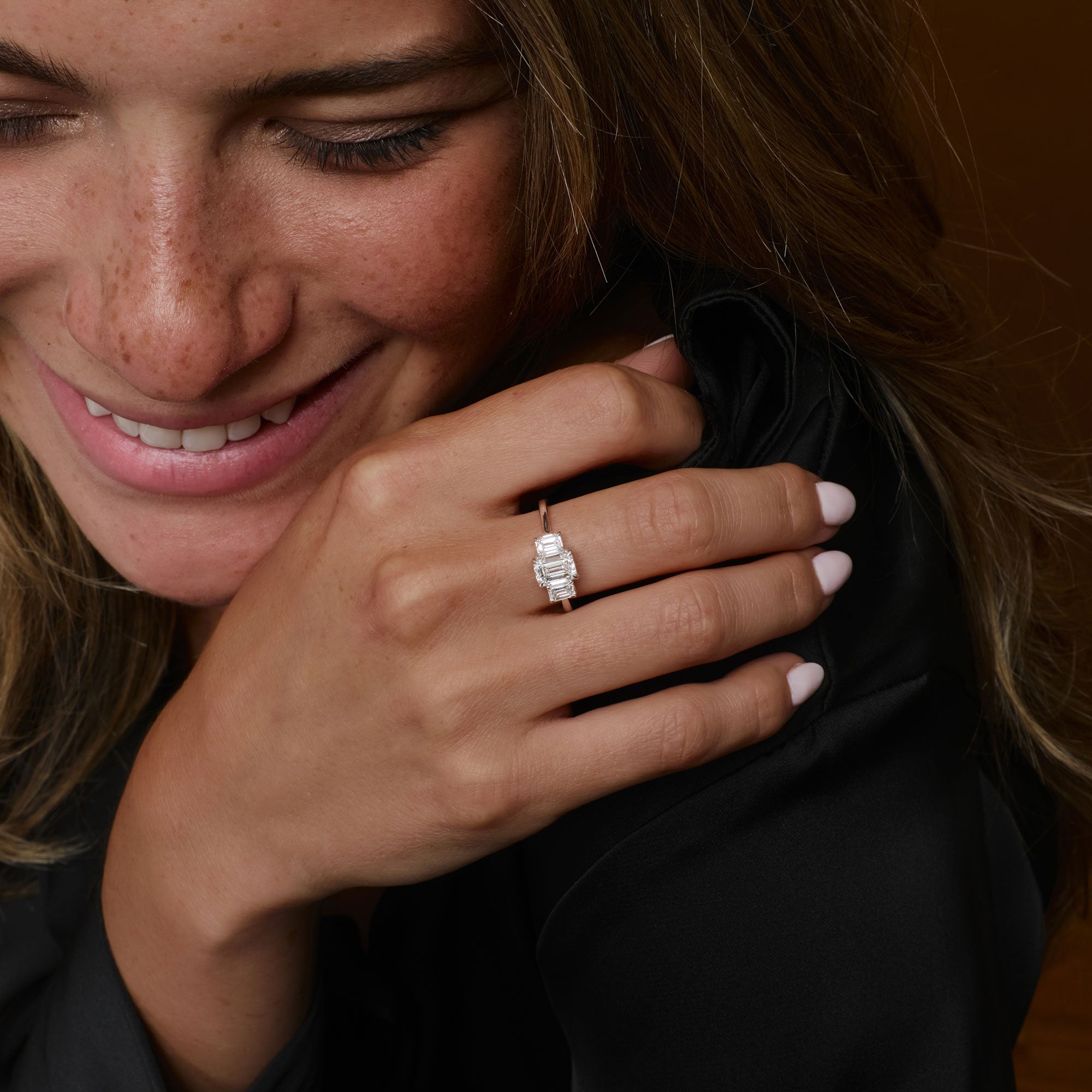 OBFJ1405 - 1.50 ctw 14k Emerald Cut Lab Grown Diamond Three Stone Engagement Ring - Julie 4