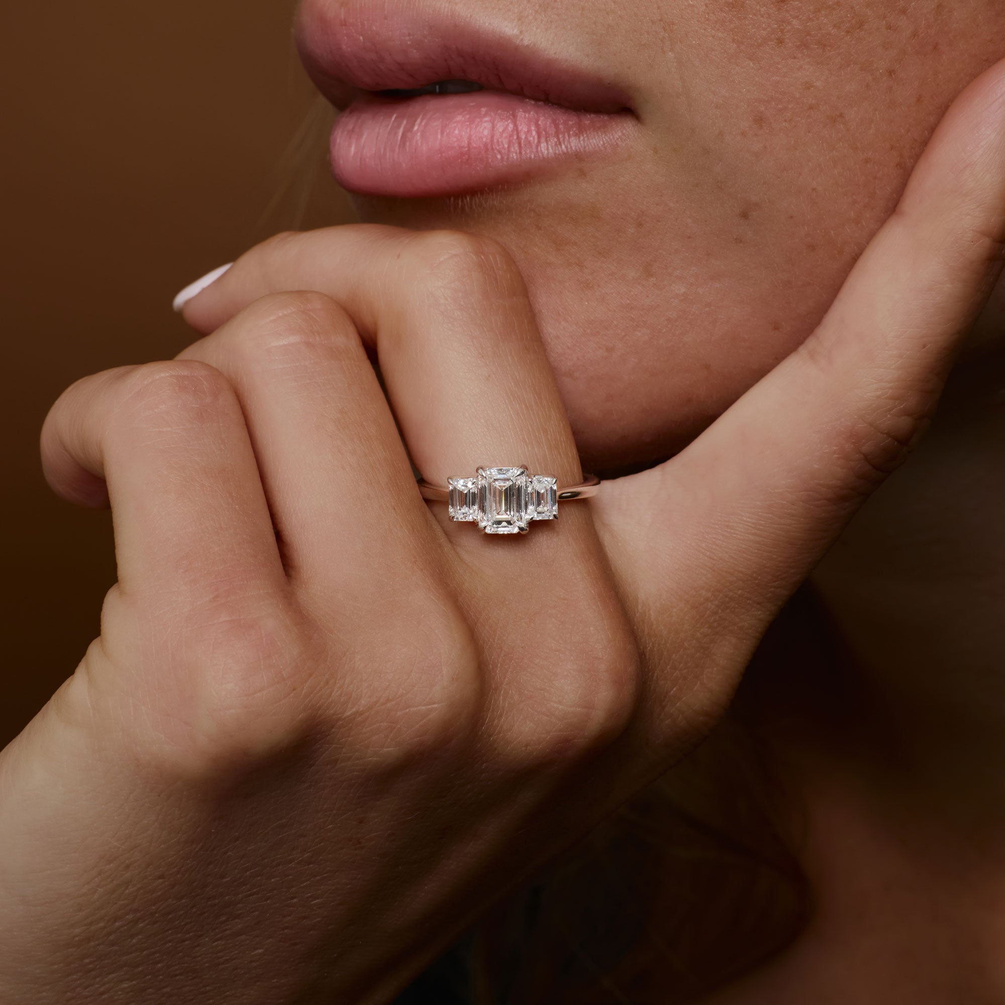 OBFJ1405 - 1.50 ctw 14k Emerald Cut Lab Grown Diamond Three Stone Engagement Ring - Julie 2