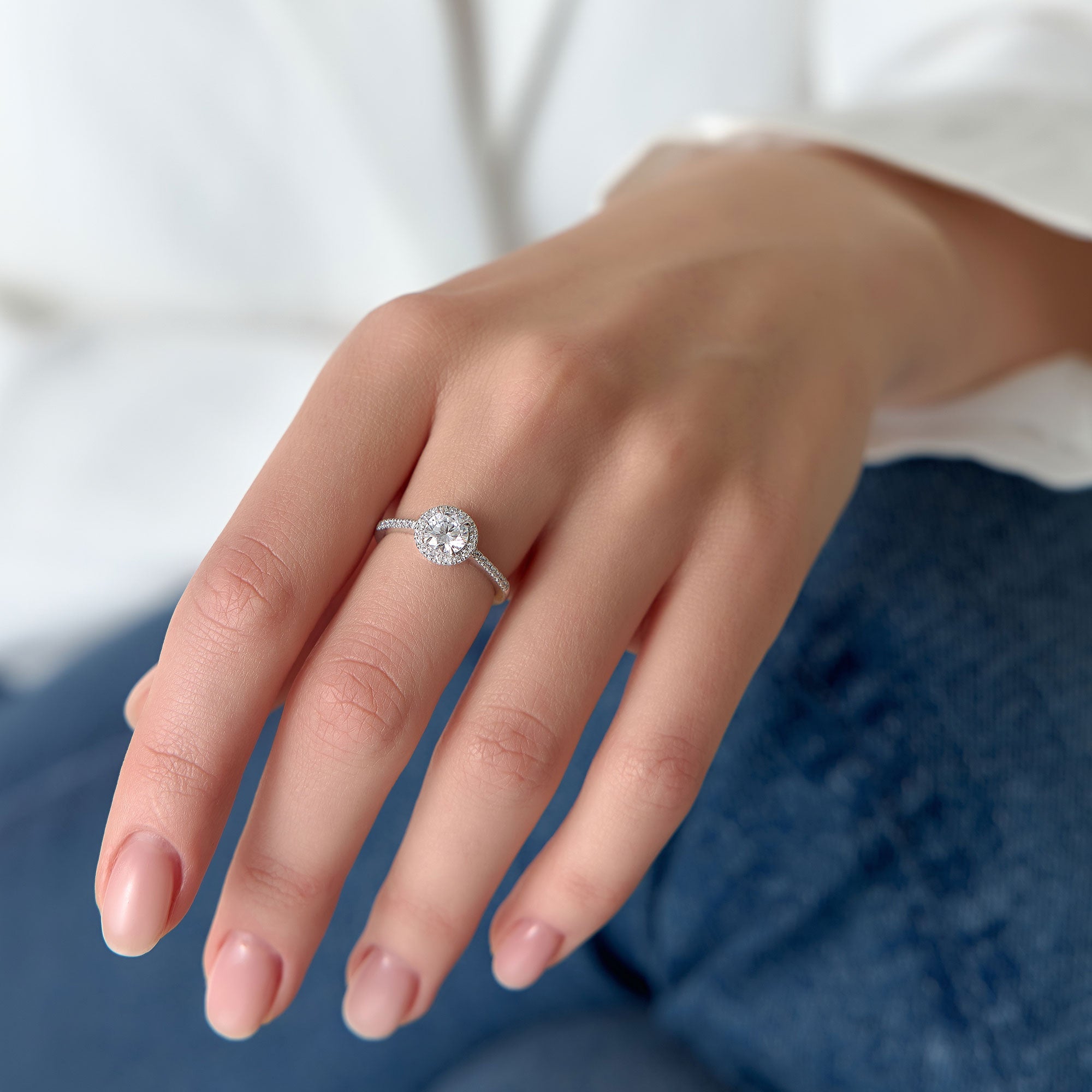 OBFJ1411 - 1.25 ctw 14K Halo Setting Round Brilliant Lab Grown Diamond Engagement Ring - Aria 3
