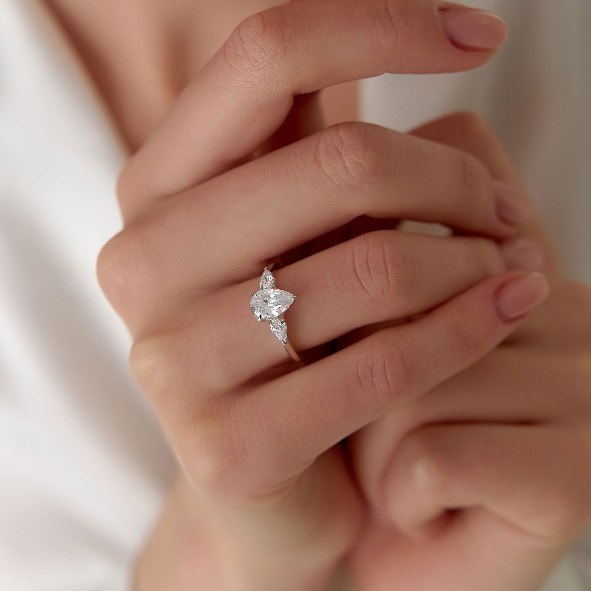 OBFJ1402 - 1.50 ctw 14k Pear Shaped Lab Grown Diamond Three Stone Engagement Ring - Emma 2