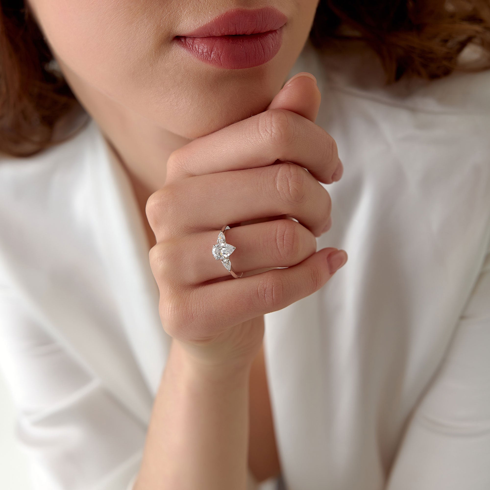 OBFJ1402 - 1.50 ctw 14k Pear Shaped Lab Grown Diamond Three Stone Engagement Ring - Emma 4