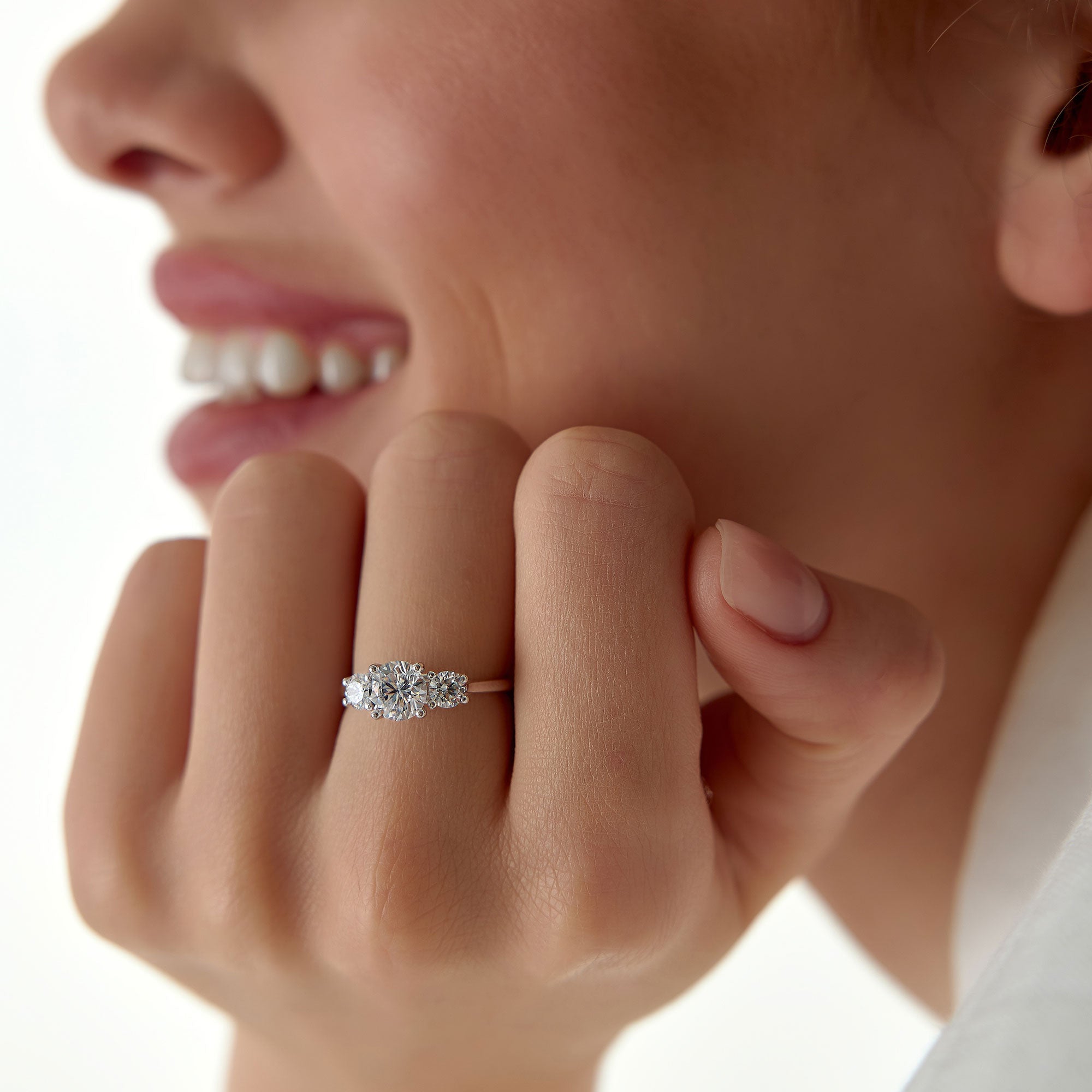 OBFJ1401 - 1.50 ctw 14k Round Lab Grown Diamond Three Stone Engagement Ring - Grace 3