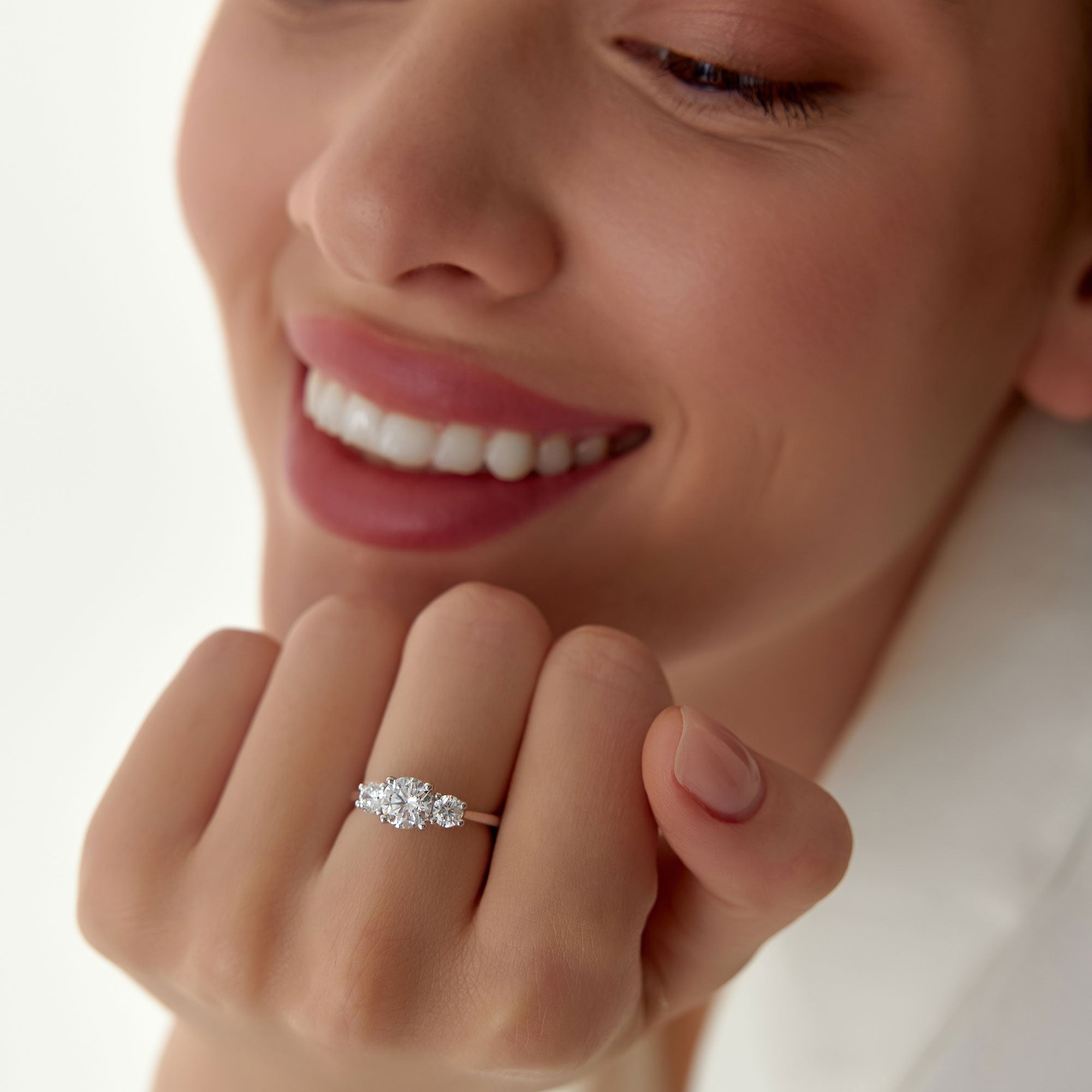 OBFJ1401 - 1.50 ctw 14k Round Lab Grown Diamond Three Stone Engagement Ring - Grace 5