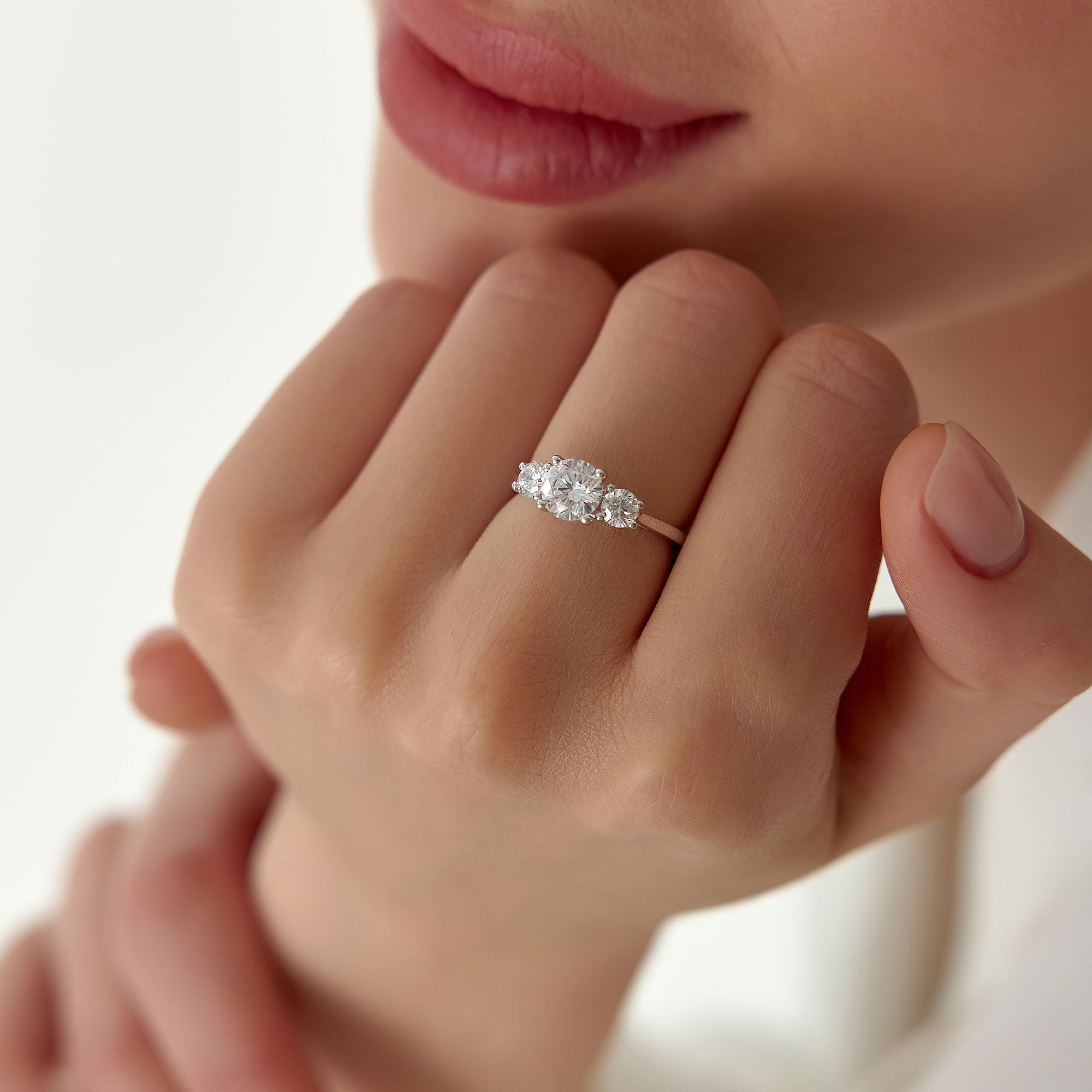 OBFJ1401 - 1.50 ctw 14k Round Lab Grown Diamond Three Stone Engagement Ring - Grace 2