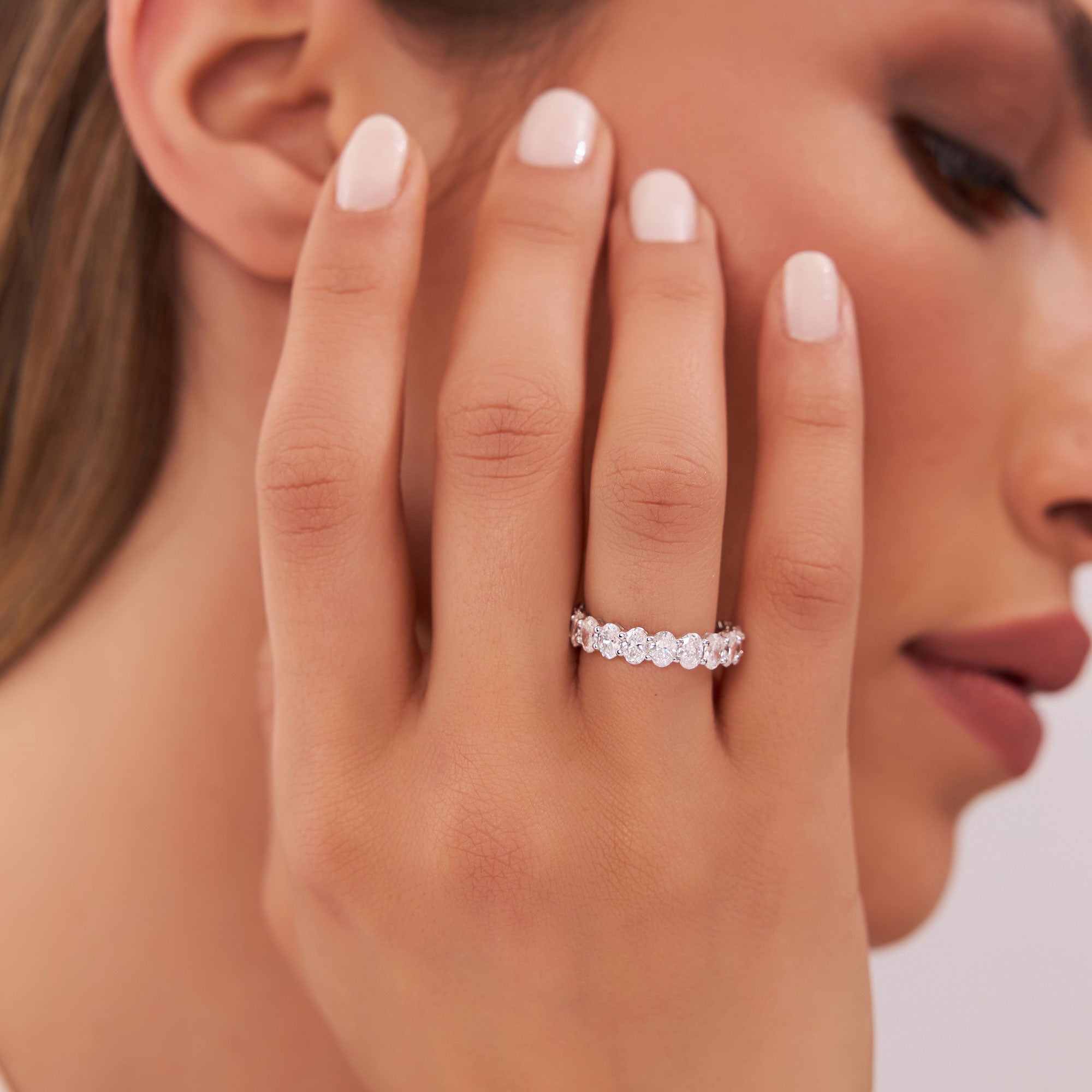 OBFJ1382 - 3.5 ctw 14k Prong Setting Full Eternity Oval Shape Lab Grown Diamond Ring - Ember 3