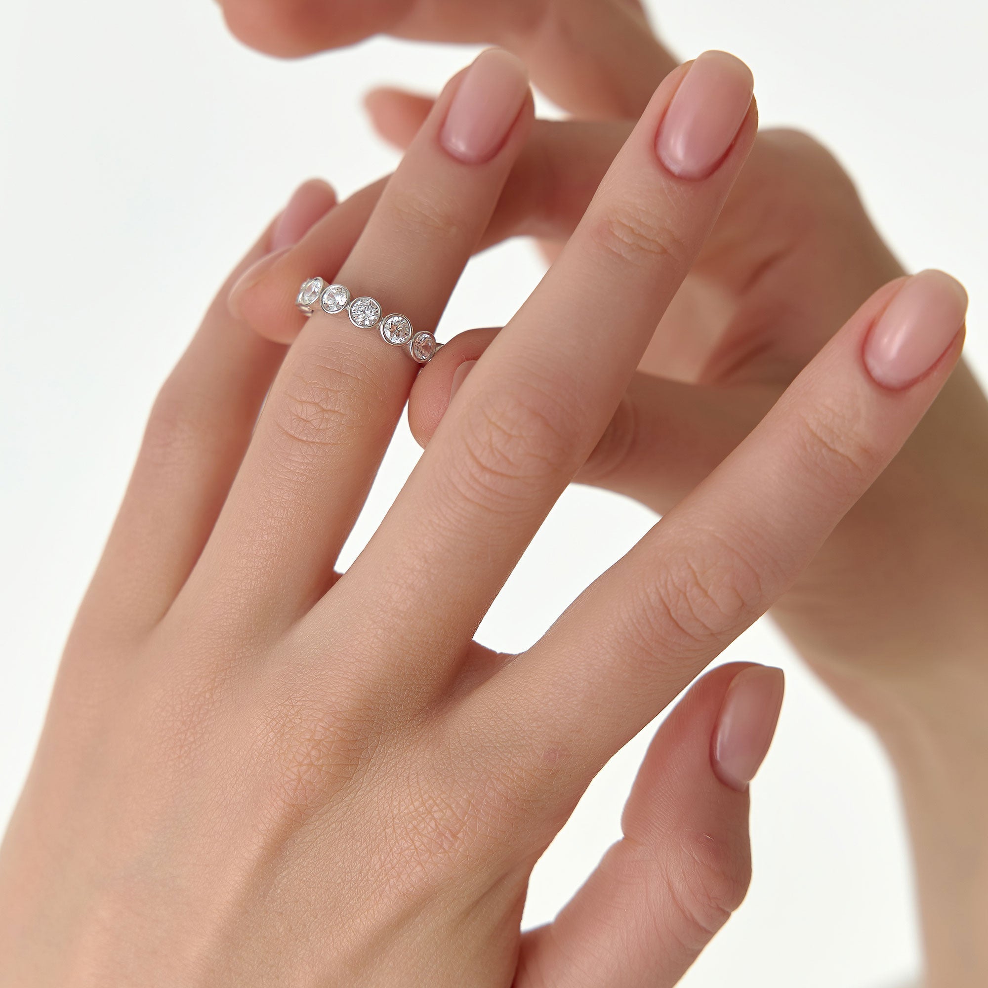 OBFJ0027 - 1.45 ctw 14k Bezel Setting Seven Stone Round Lab Grown Diamond Ring - Mila - 14K White Gold 2