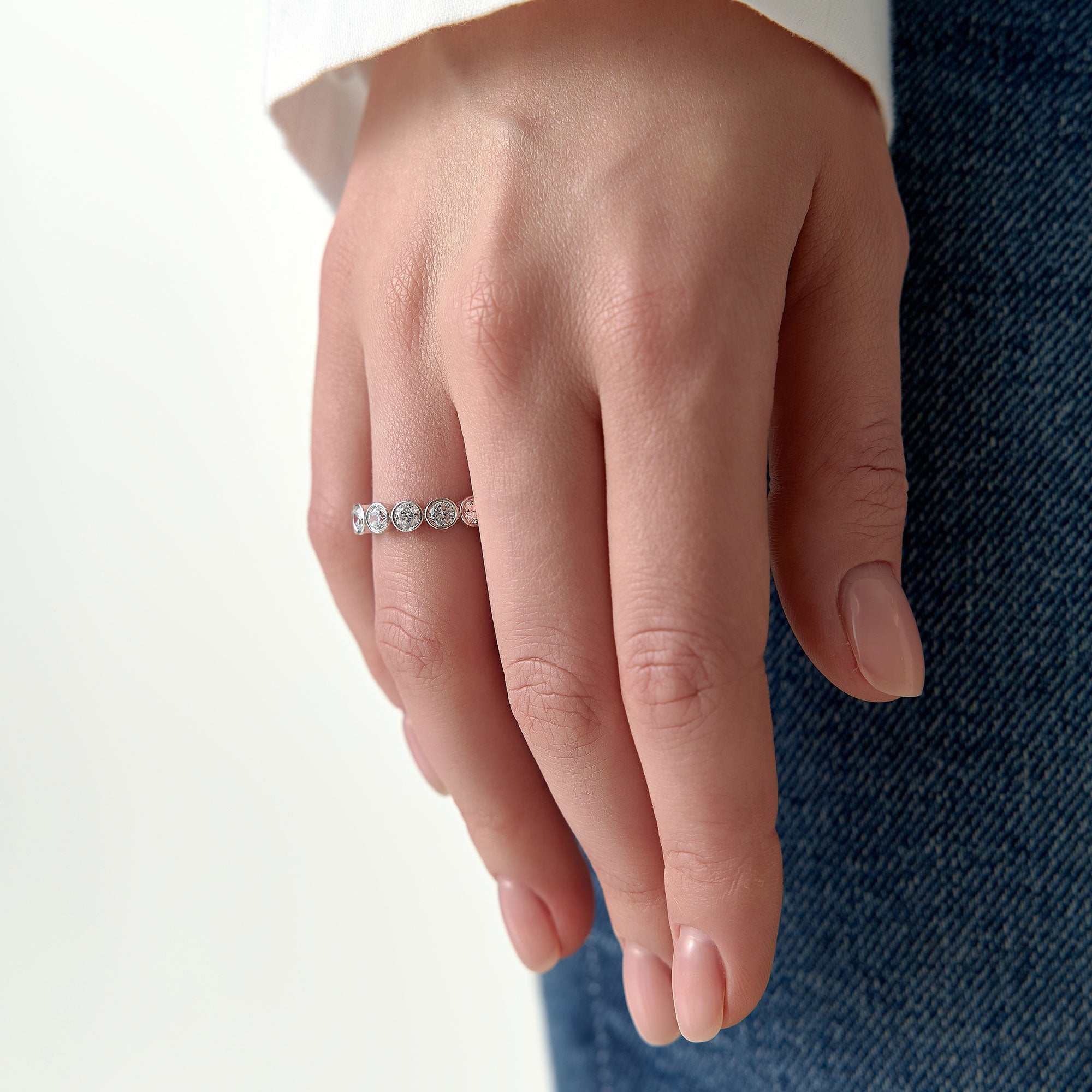 OBFJ1408 - 1.45 ctw 14k Bezel Setting Seven Stone Round Lab Grown Diamond Ring - Mila 4