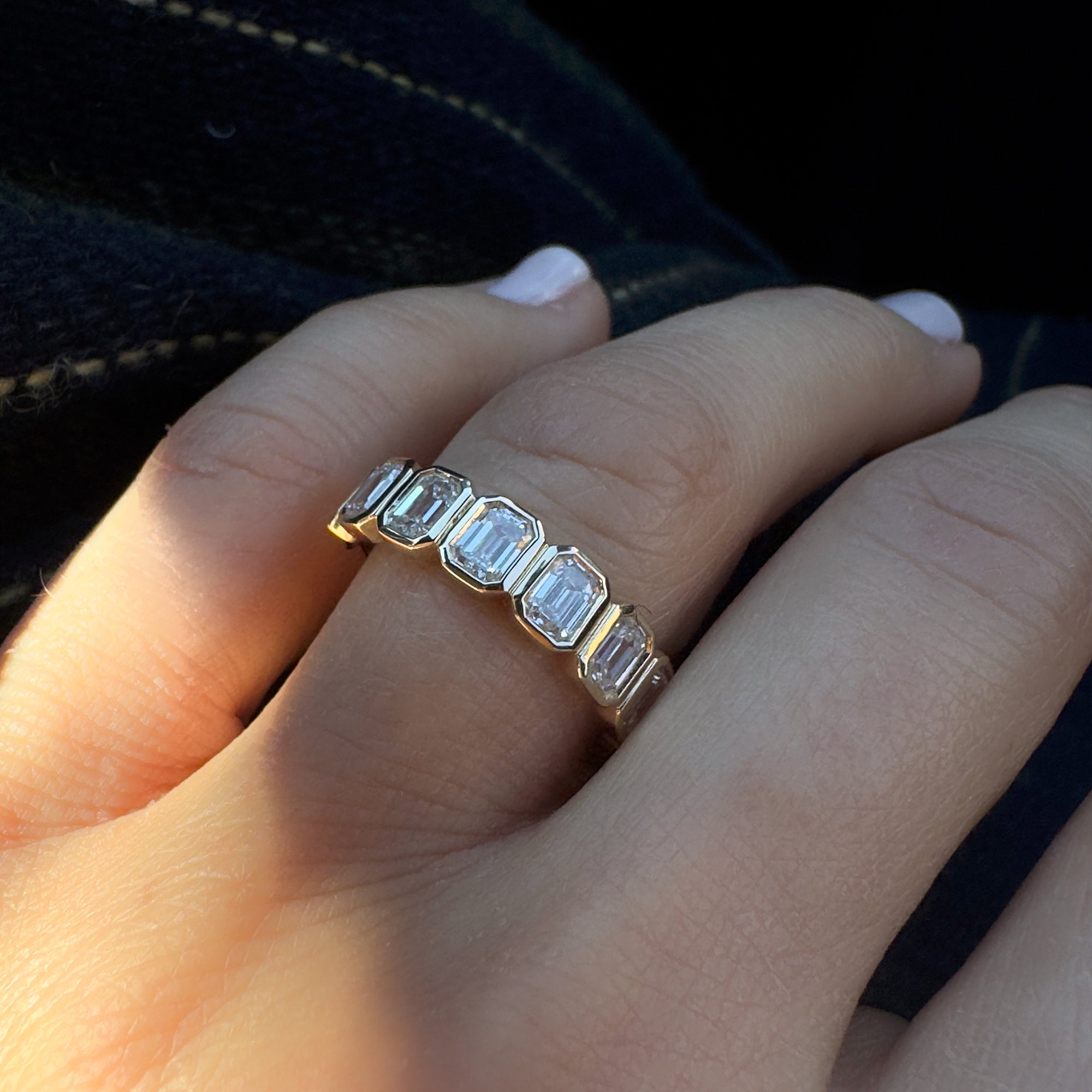 OBFJ1397 - 1.90 ctw 14k Bezel Setting Nine Stone Emerald Cut Lab Grown Diamond Wedding Ring - Victoria 2