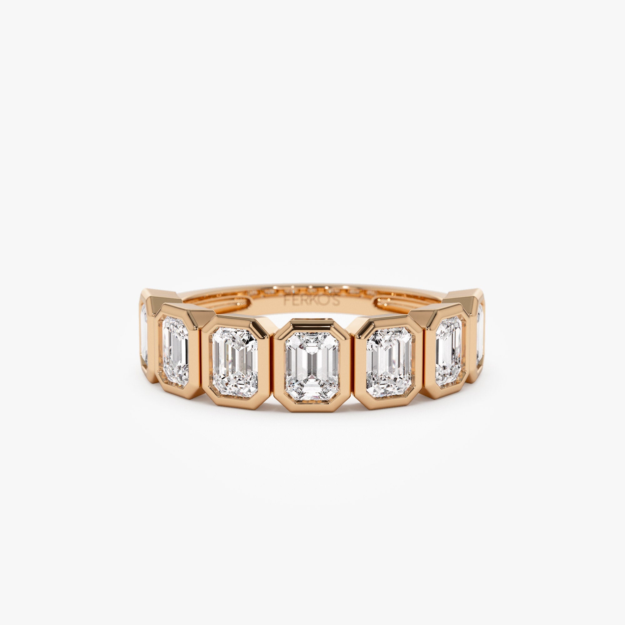 OBFJ1413 - 1.45 ctw 14k Bezel Setting Seven Stone Emerald Cut Lab Grown Diamond Wedding Ring - Zoey 5