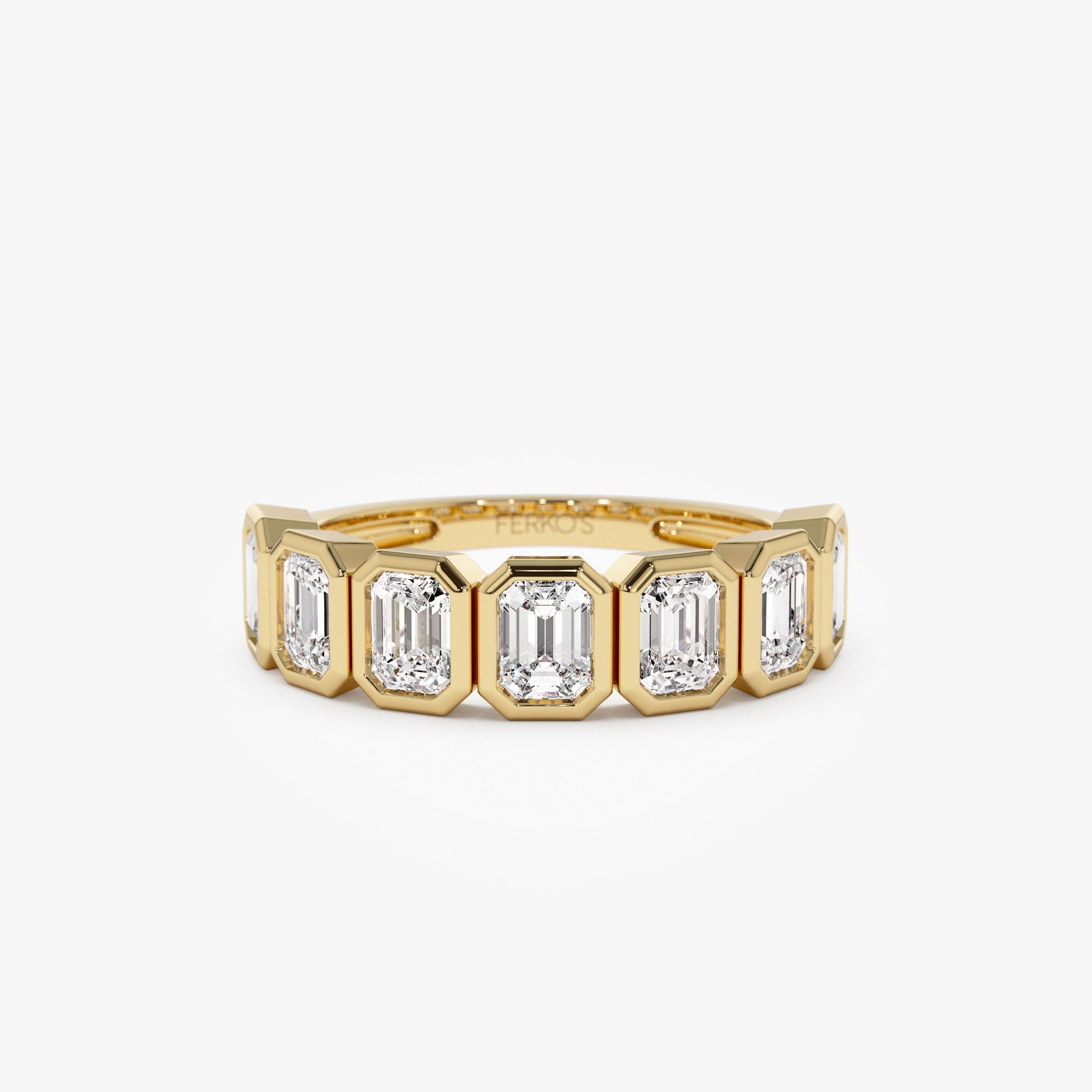 OBFJ1413 - 1.45 ctw 14k Bezel Setting Seven Stone Emerald Cut Lab Grown Diamond Wedding Ring - Zoey 1
