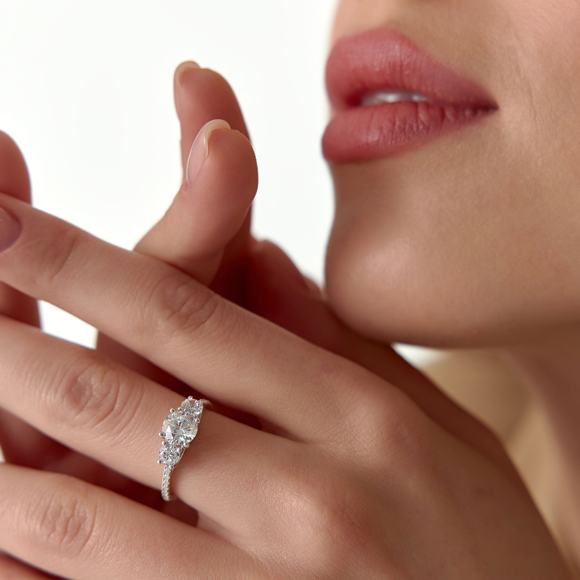 OBFJ1400 - 1.65 ctw 14k Three Stone with Pave Shank Round Lab Grown Diamond Engagement Ring - Lucy 2