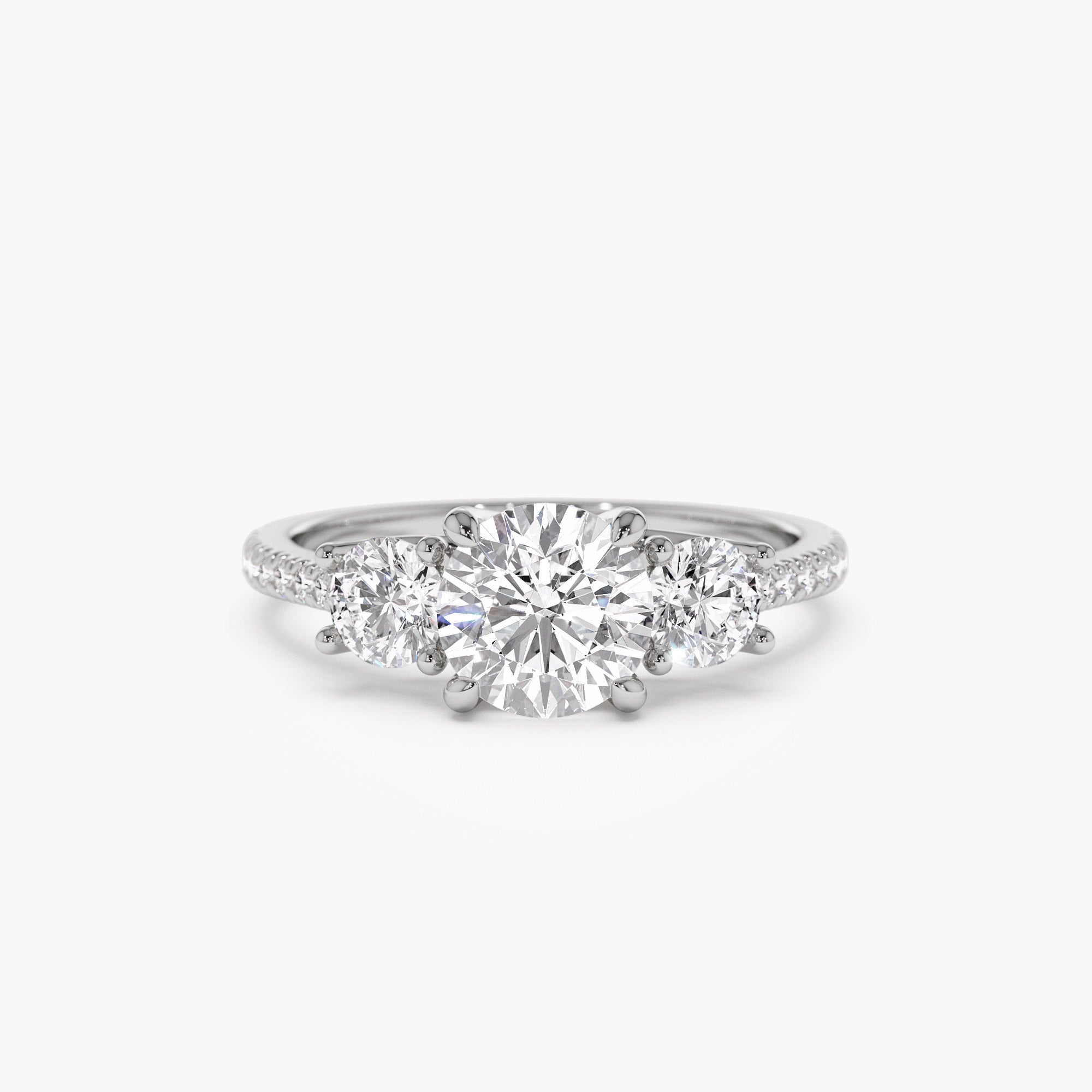 OBFJ1400 - 1.65 ctw 14k Three Stone with Pave Shank Round Lab Grown Diamond Engagement Ring - Lucy 6