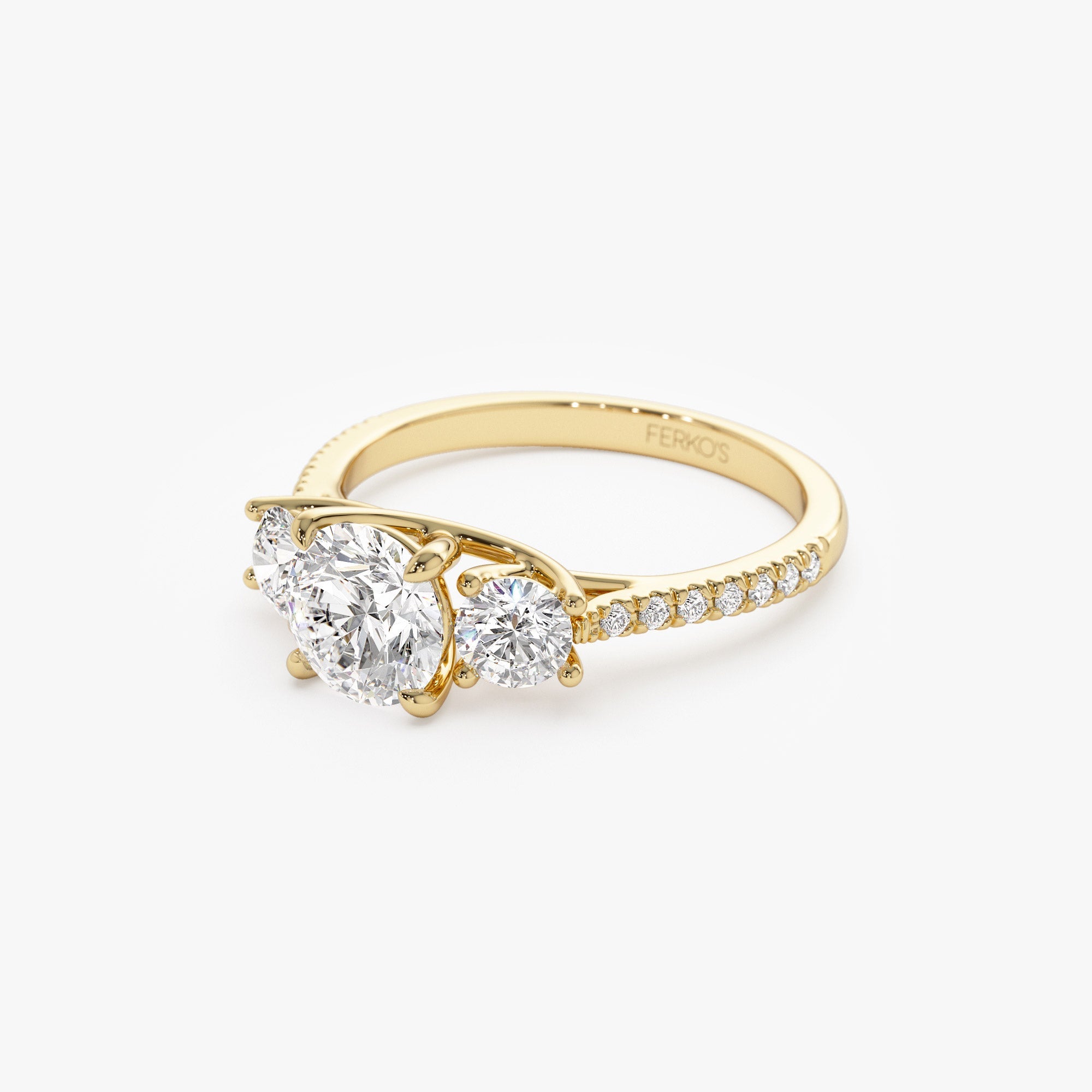 OBFJ1400 - 1.65 ctw 14k Three Stone with Pave Shank Round Lab Grown Diamond Engagement Ring - Lucy 8