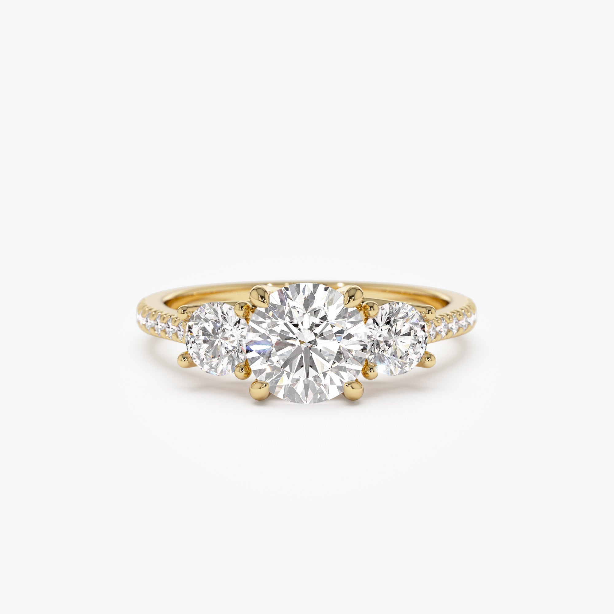 OBFJ1400 - 1.65 ctw 14k Three Stone with Pave Shank Round Lab Grown Diamond Engagement Ring - Lucy 1