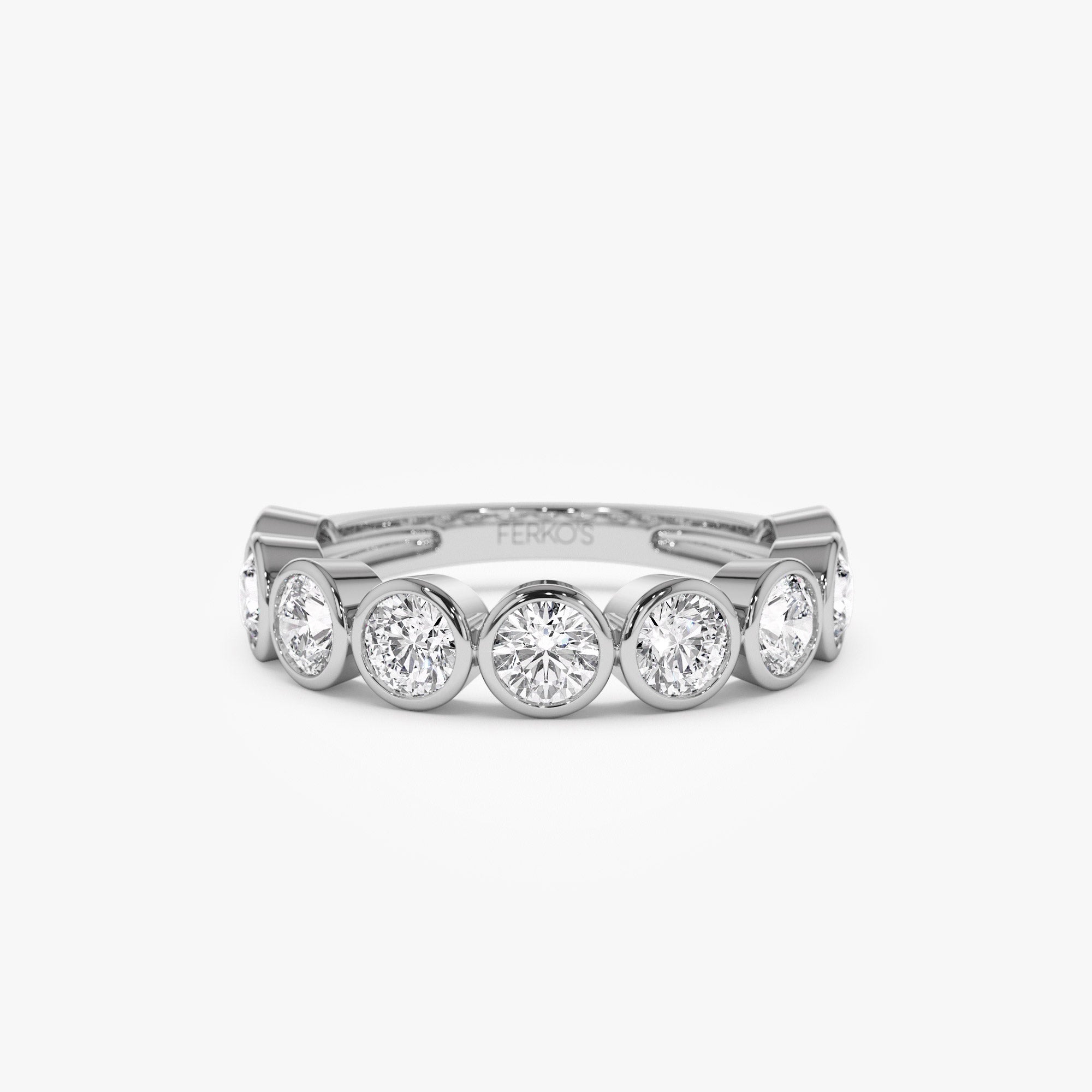 OBFJ0024 - 1.75 ctw Bezel Setting Nine Stone Round Lab Grown Diamond Wedding Ring - Lily - 14K White Gold 1