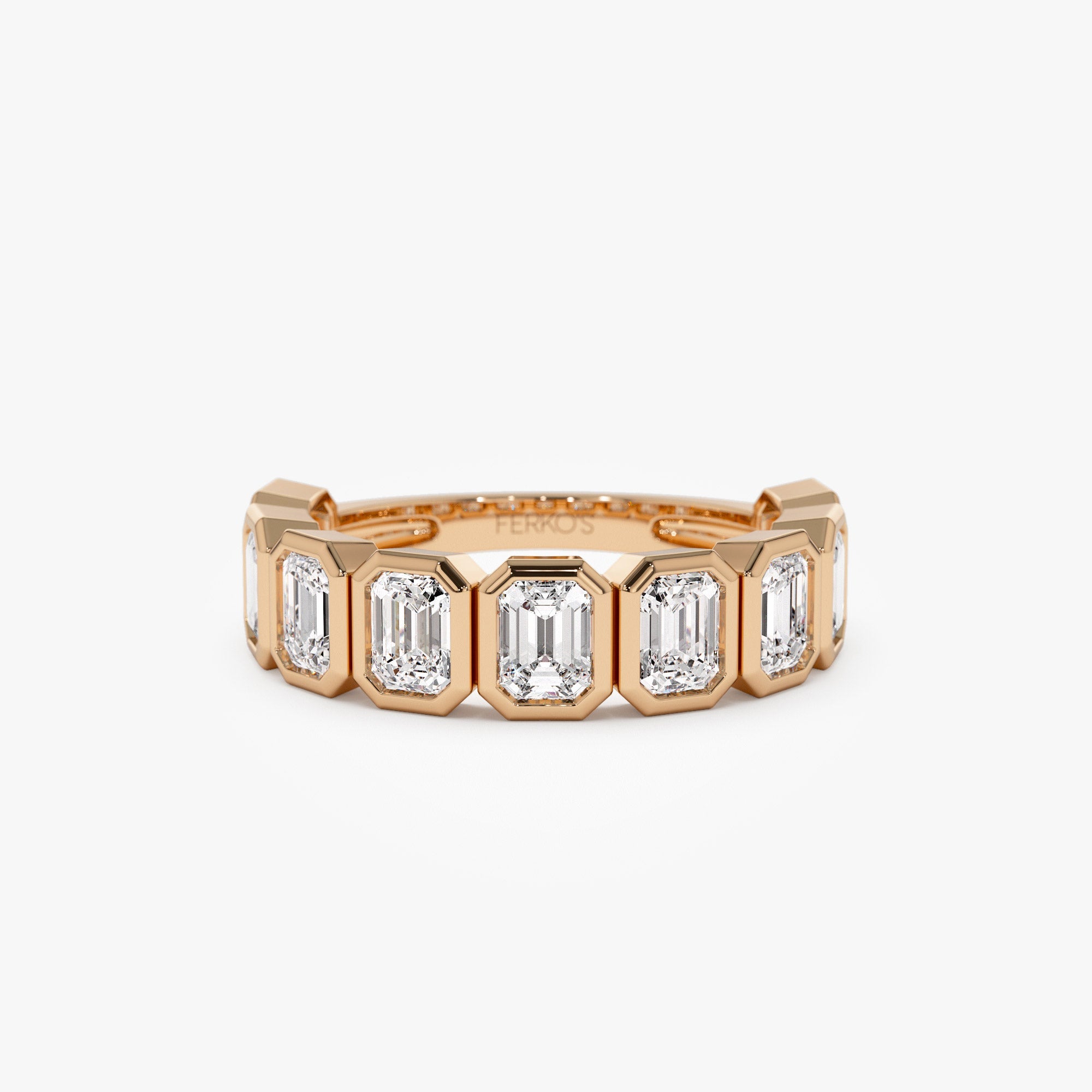 OBFJ1397 - 1.90 ctw 14k Bezel Setting Nine Stone Emerald Cut Lab Grown Diamond Wedding Ring - Victoria 5