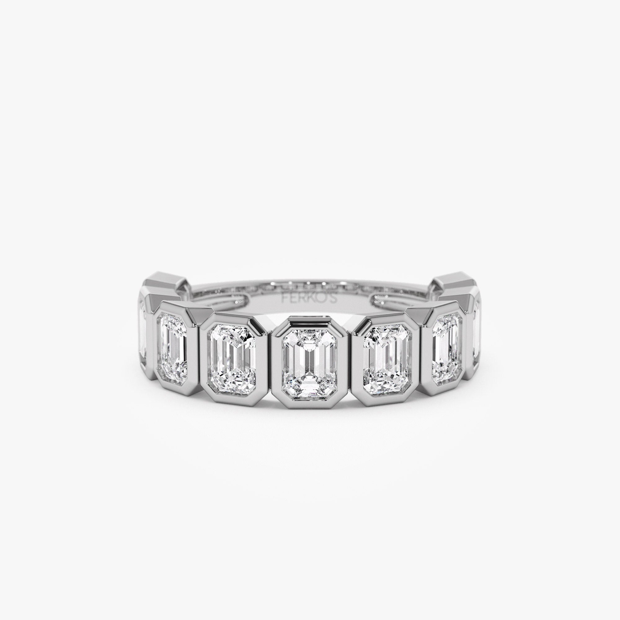 OBFJ1397 - 1.90 ctw 14k Bezel Setting Nine Stone Emerald Cut Lab Grown Diamond Wedding Ring - Victoria 4