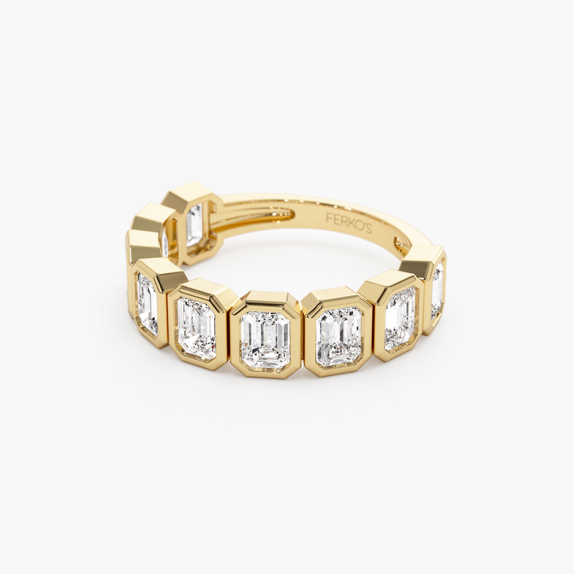 OBFJ1397 - 1.90 ctw 14k Bezel Setting Nine Stone Emerald Cut Lab Grown Diamond Wedding Ring - Victoria 6
