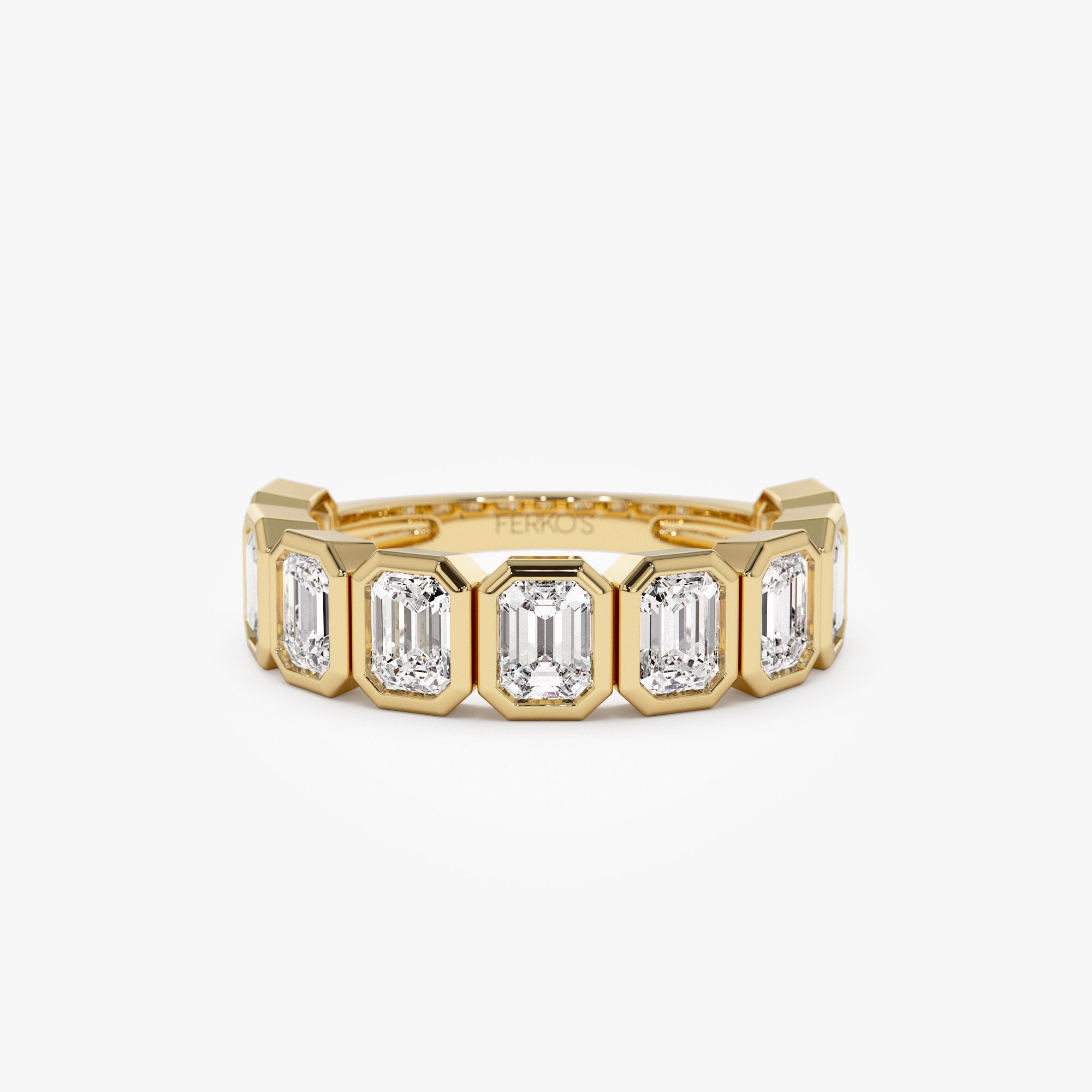 OBFJ1397 - 1.90 ctw 14k Bezel Setting Nine Stone Emerald Cut Lab Grown Diamond Wedding Ring - Victoria 1