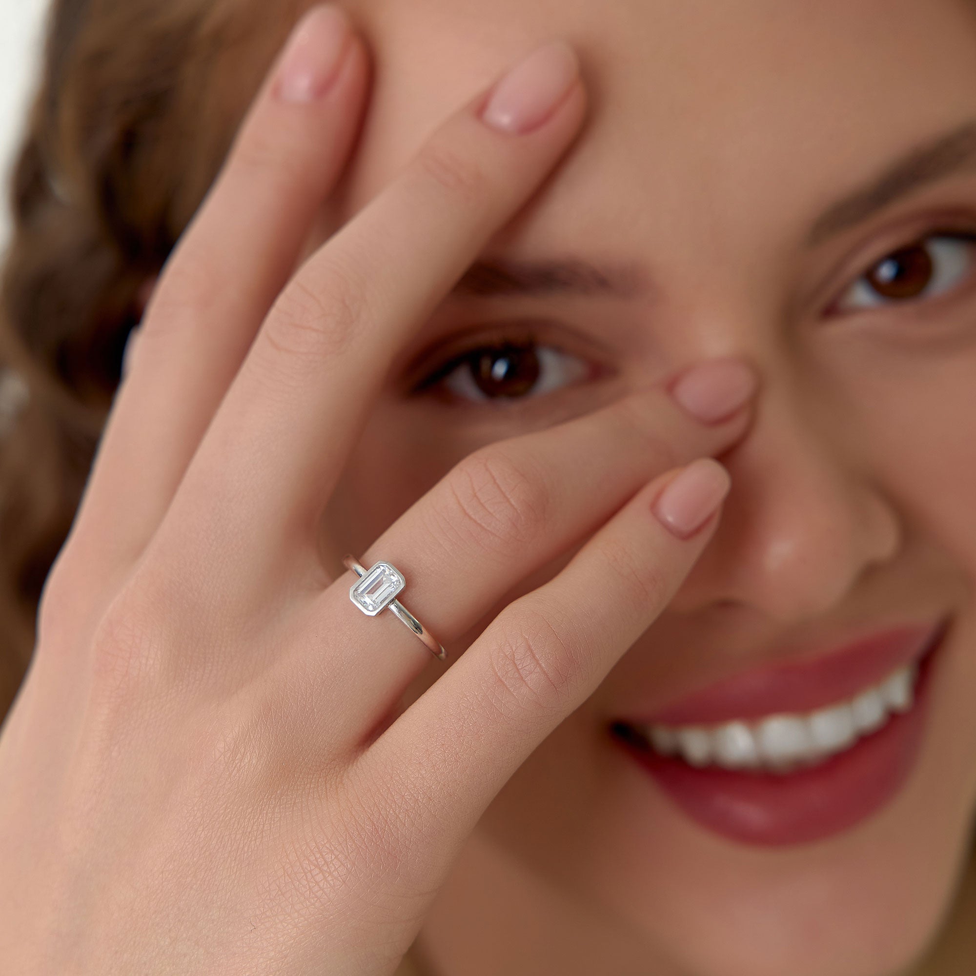 OBFJ1391 - 0.75 - 1.50 ctw 14k Bezel Setting Emerald Cut Lab Grown Diamond Engagement Ring - Anna 2
