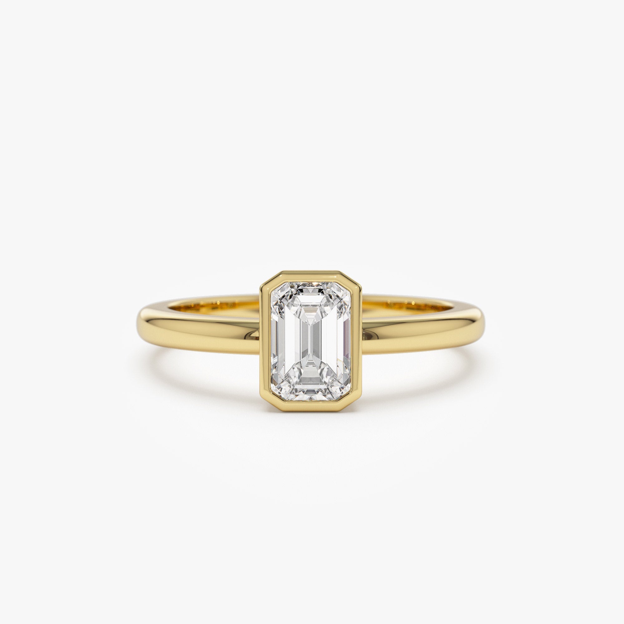 OBFJ1391 - 0.75 - 1.50 ctw 14k Bezel Setting Emerald Cut Lab Grown Diamond Engagement Ring - Anna 1