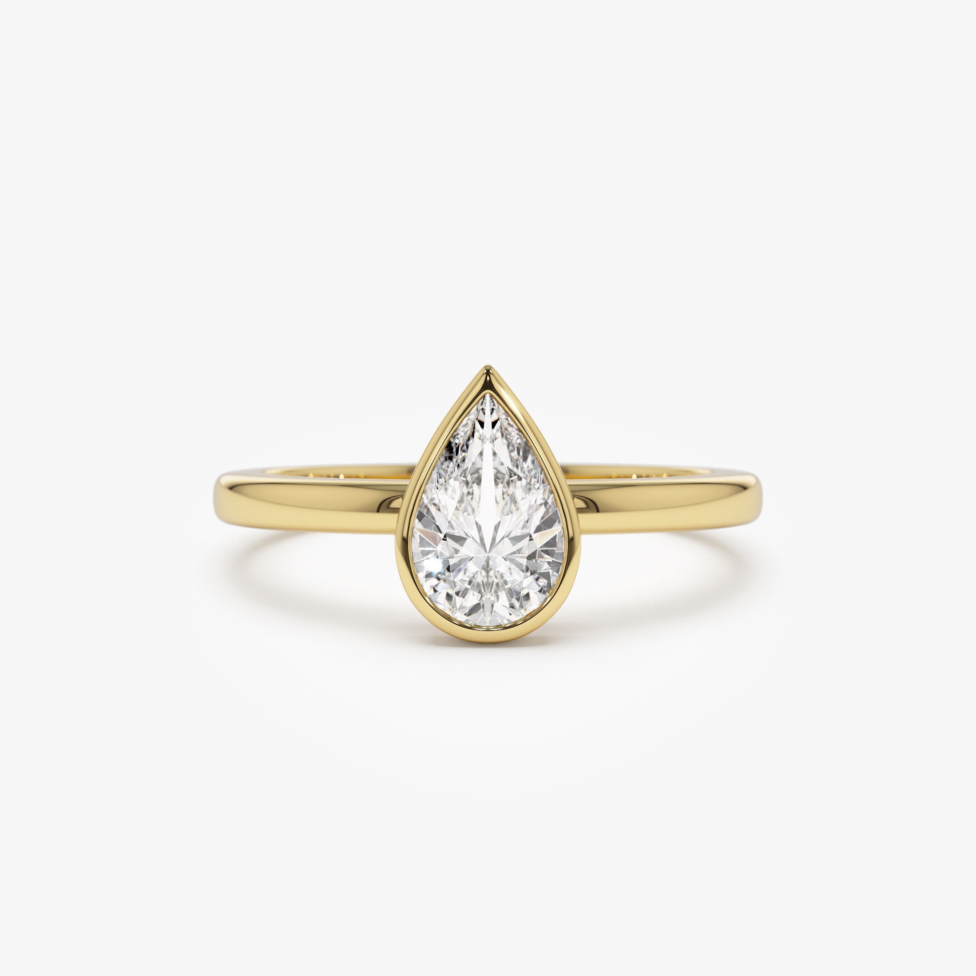 OBFJ1389 - 0.75 - 1.50 ctw 14k Bezel Setting Pear Shaped Lab Grown Diamond Engagement Ring - Arianna 1