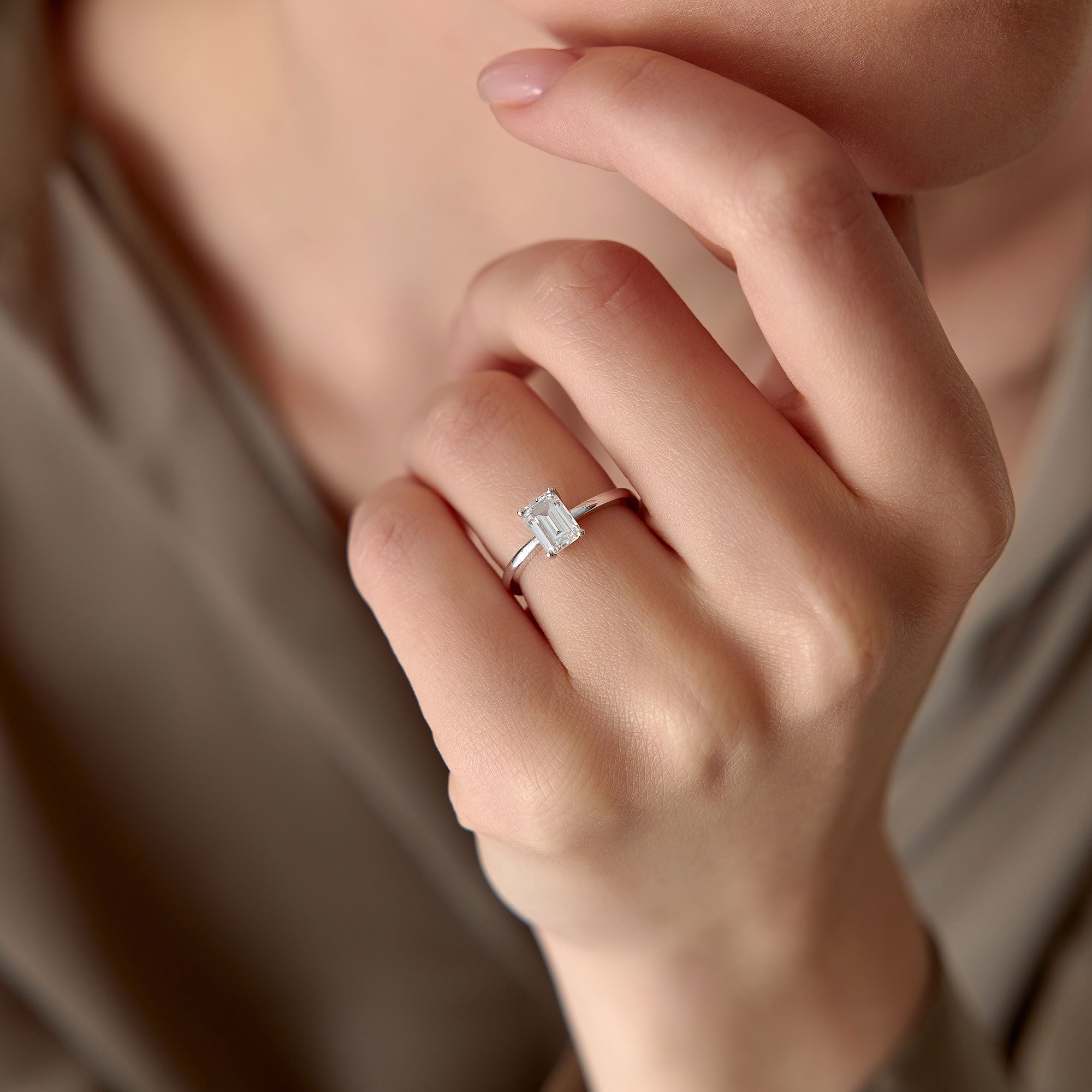 OBFJ1386 - 0.75 - 1.50 ctw 14k Four Prong Setting Emerald Cut Lab Grown Diamond Engagement Ring - Esther 2