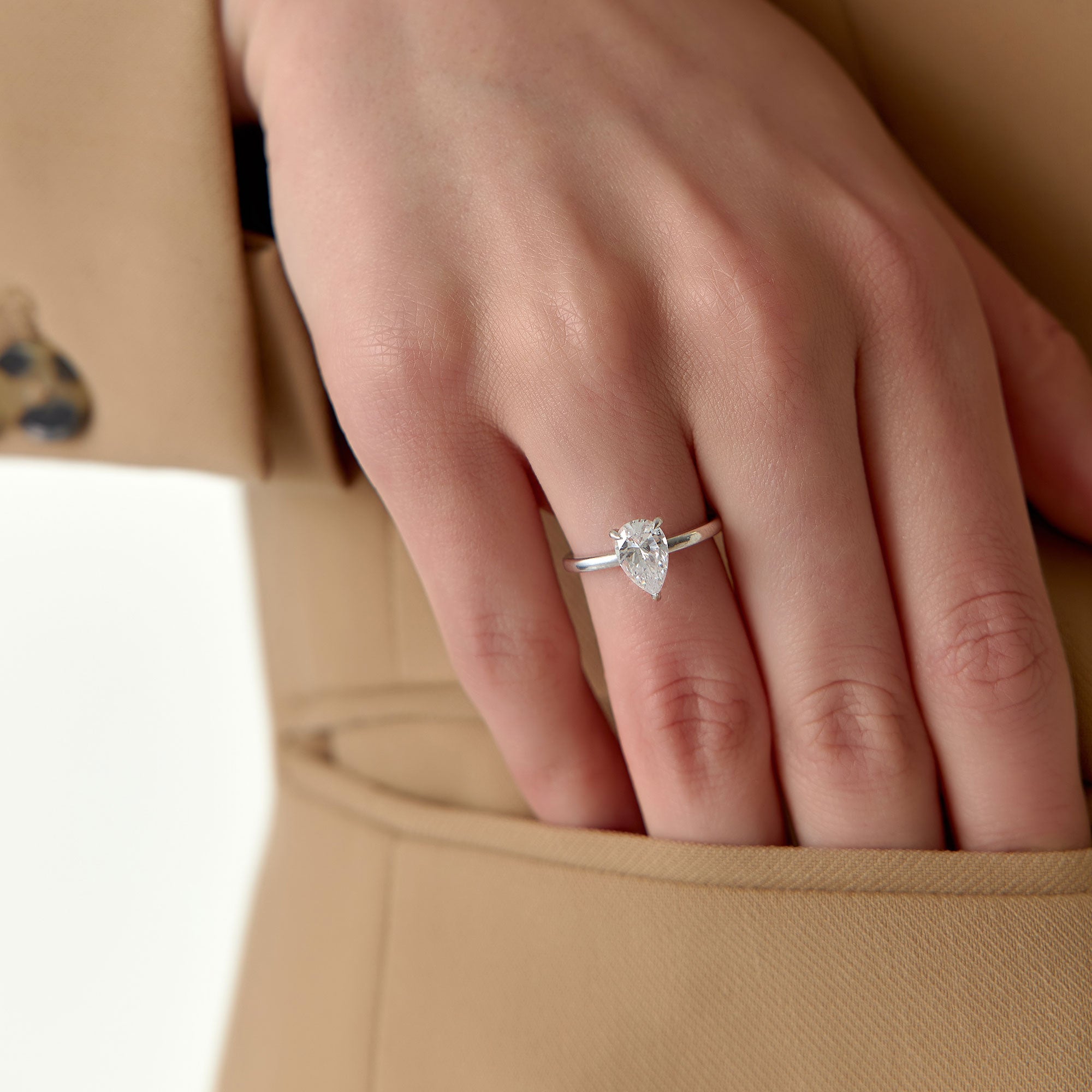 OBFJ1383 - 0.75 - 1.50 ctw 14k Prong Setting Pear Shaped Lab Grown Diamond Engagement Ring - Kylie 2
