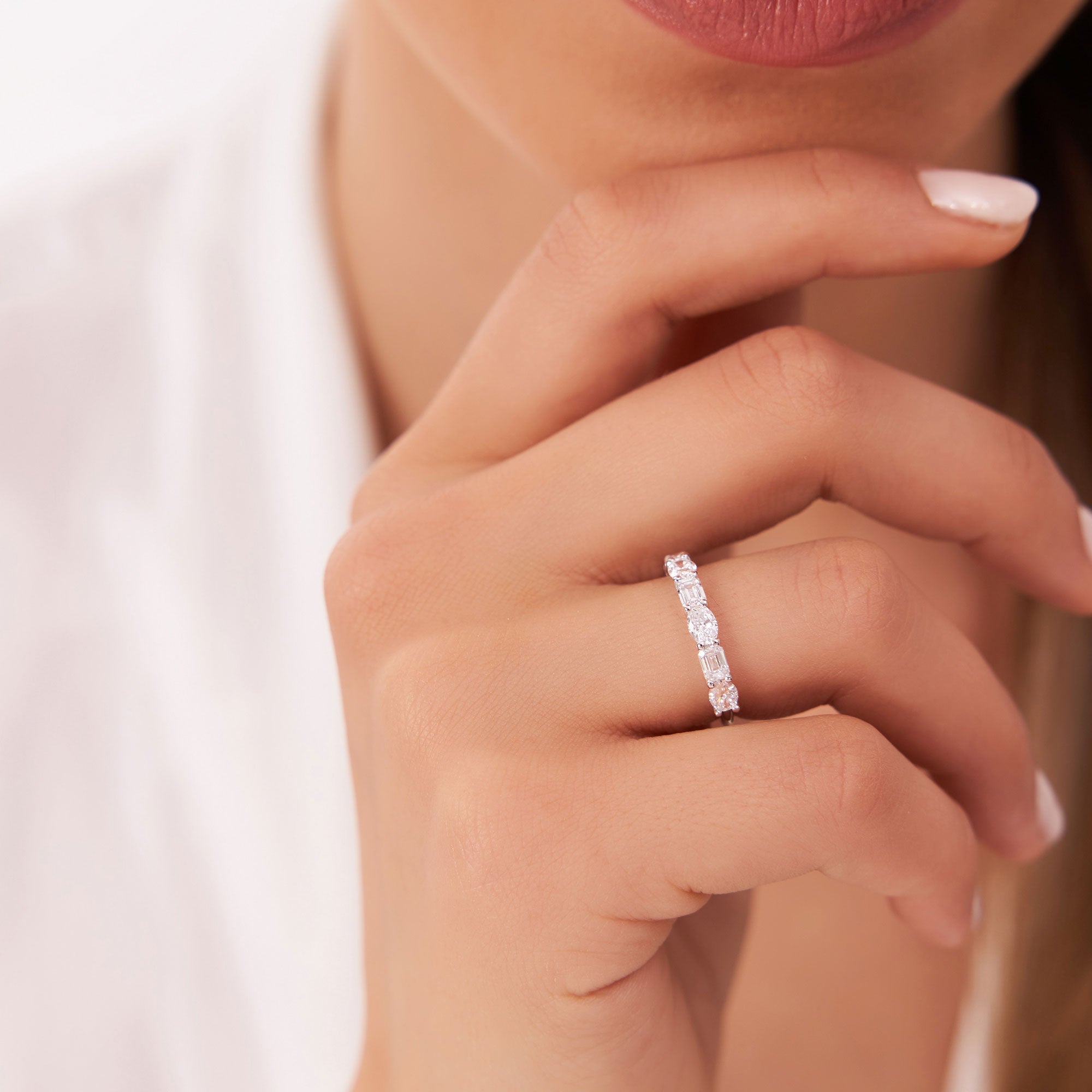 OBFJ1174 - 1.30 ctw 14k East West Prong Setting Seven Stone Oval &  Emerald Cut Lab Grown Diamond Ring - Jayleen 2