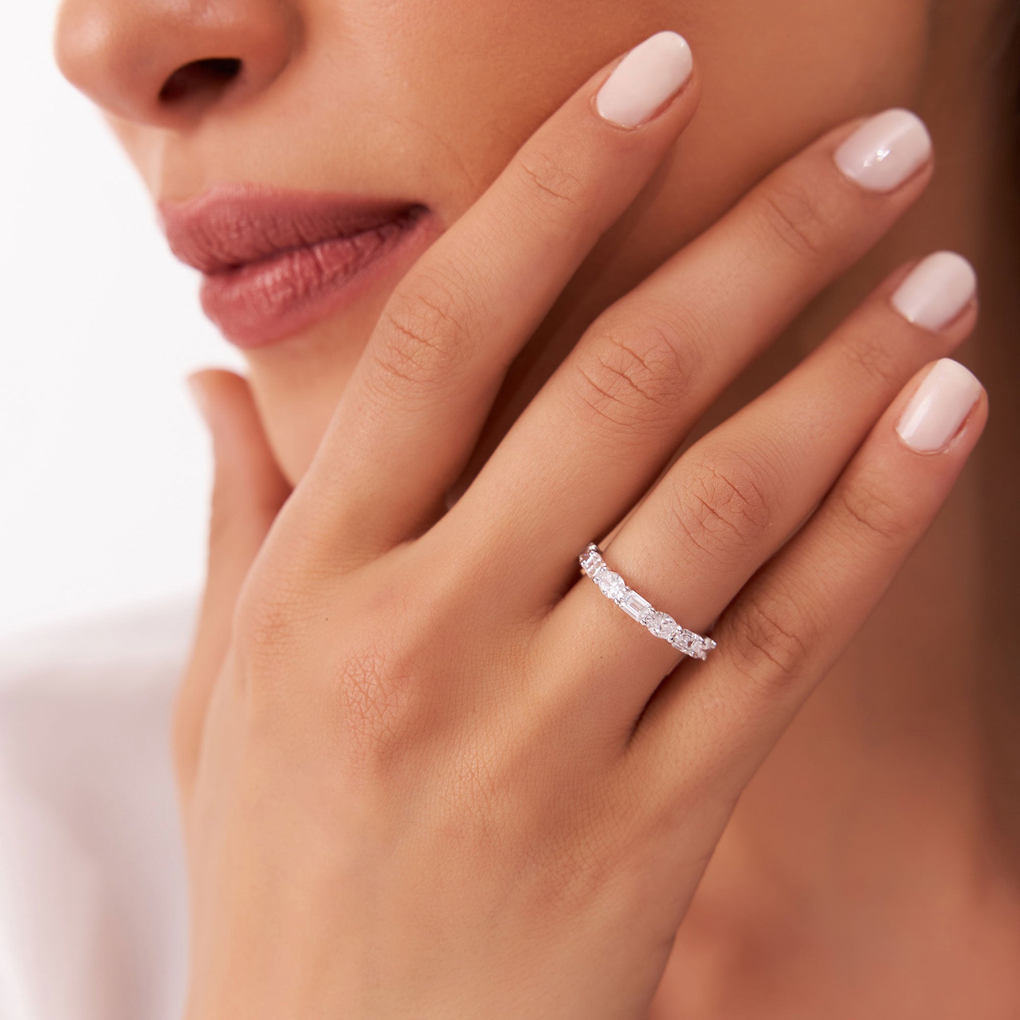 OBFJ1174 - 1.30 ctw 14k East West Prong Setting Seven Stone Oval &  Emerald Cut Lab Grown Diamond Ring - Jayleen 3