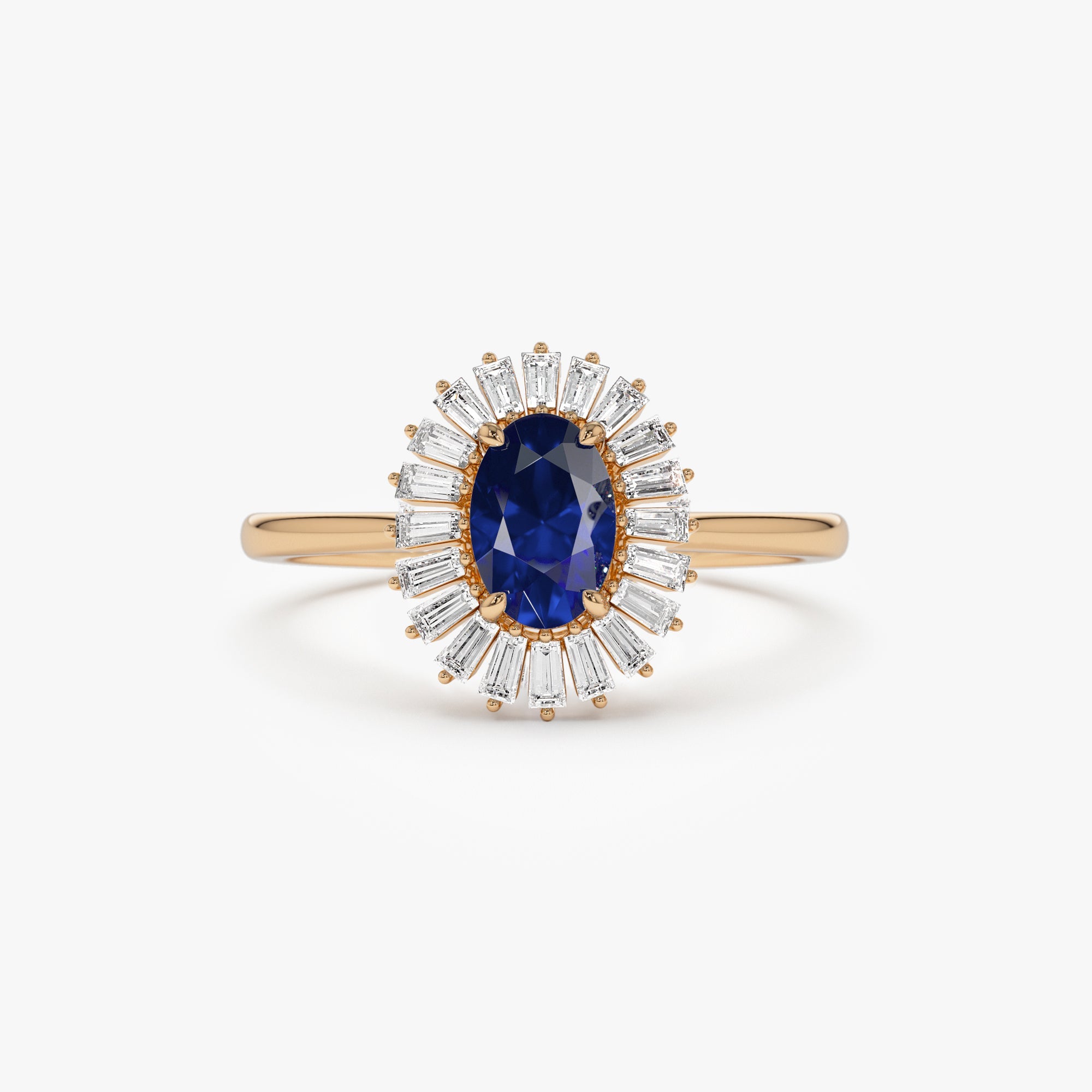 OBFJ1220 - 14k Baguette Diamond Ballerina Oval Sapphire Ring 7