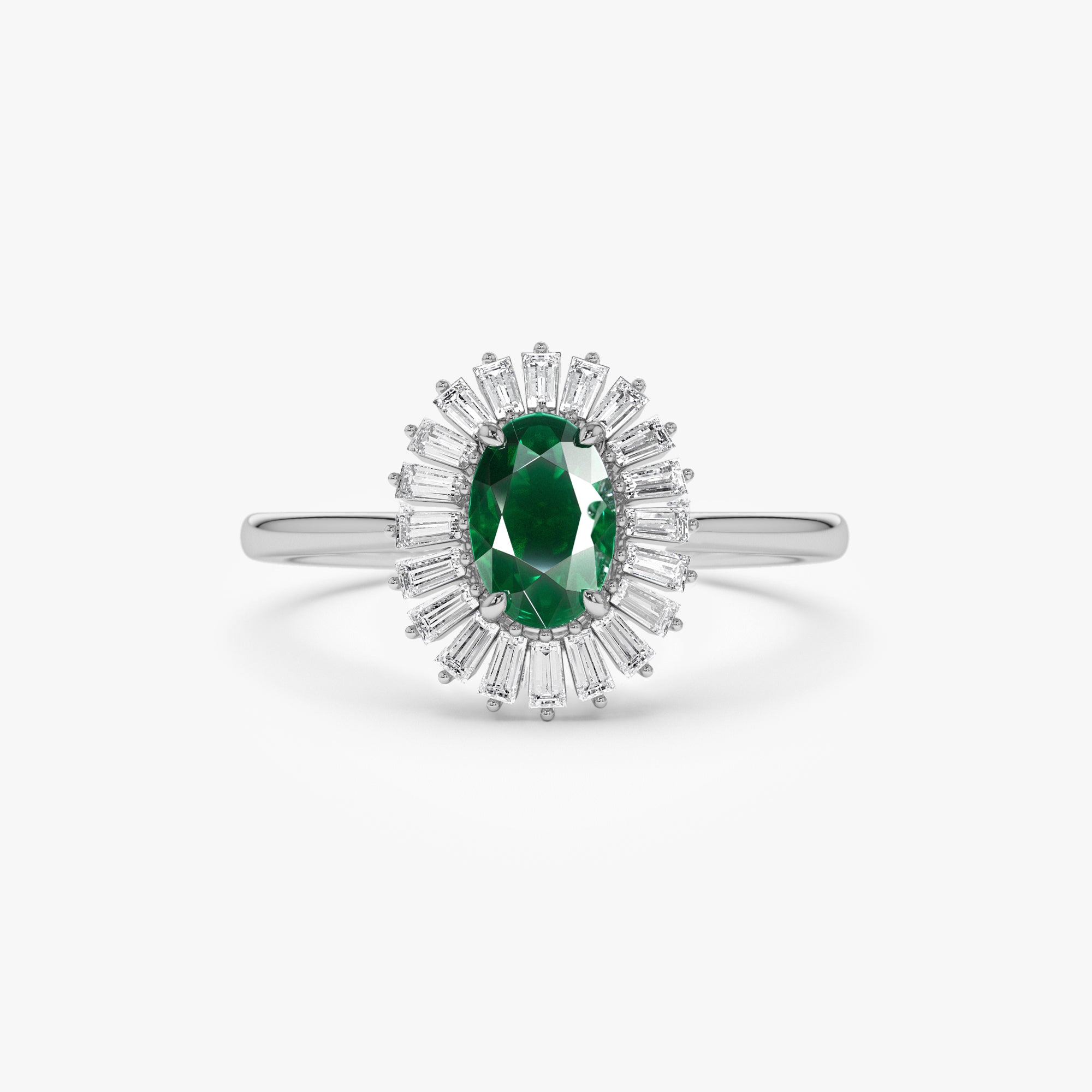 OBFJ1219 - 14k Baguette Diamond Ballerina Oval Emerald Ring 4